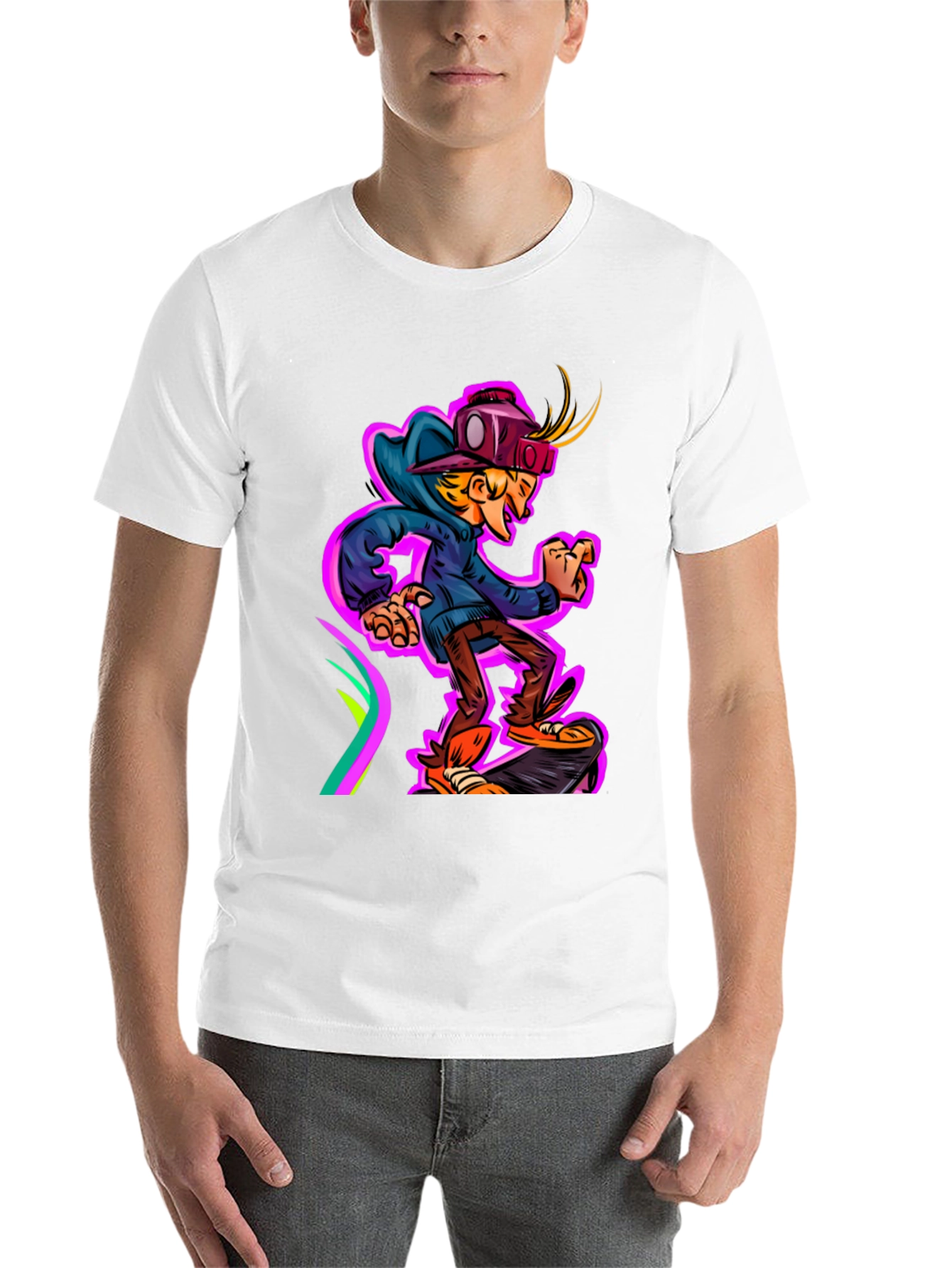 Black Cartoon Graphic Tee - Skateboarding Kid view 14