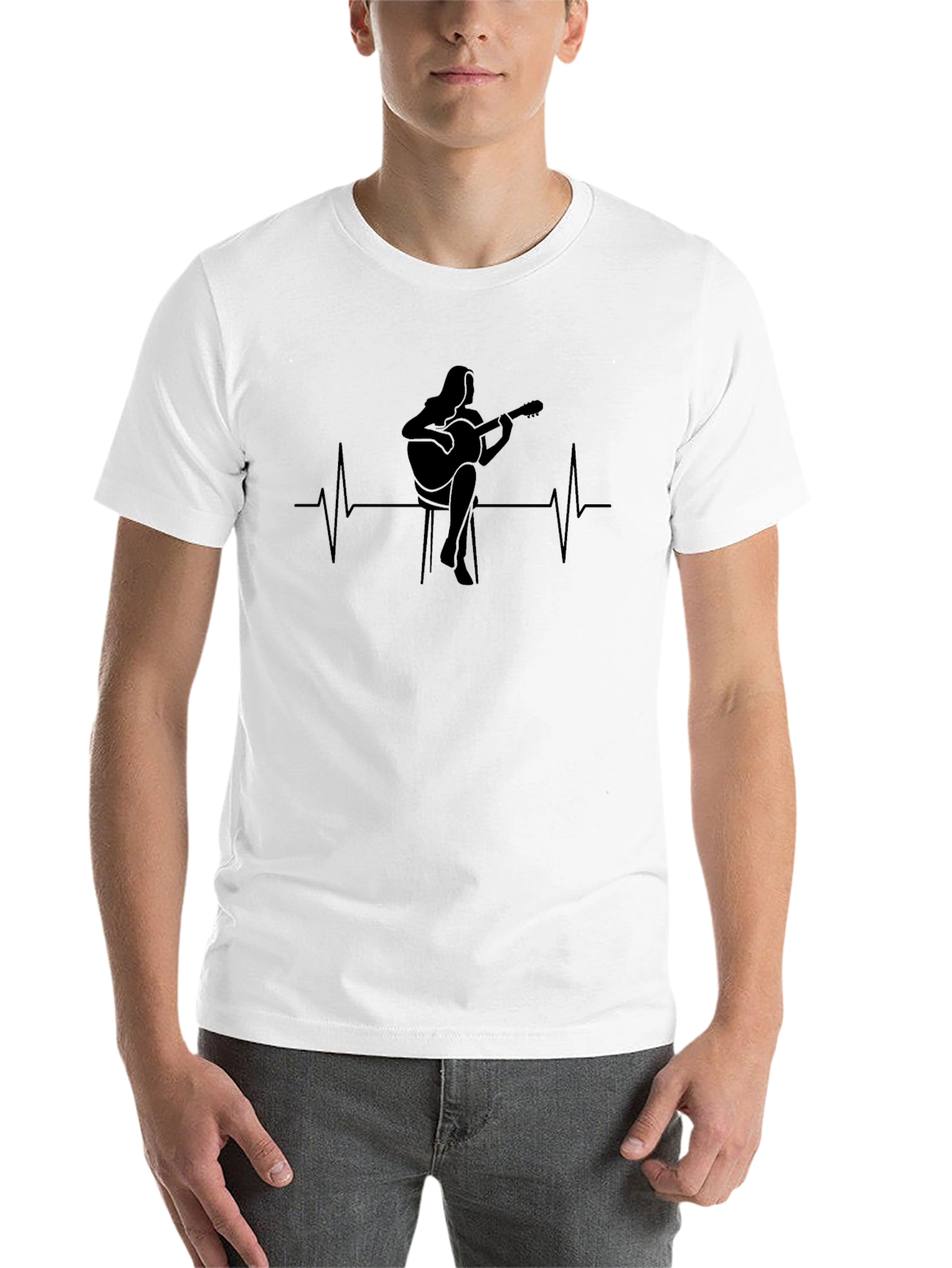 Black Guitarist Heartbeat Graphic Tee - Black view 14