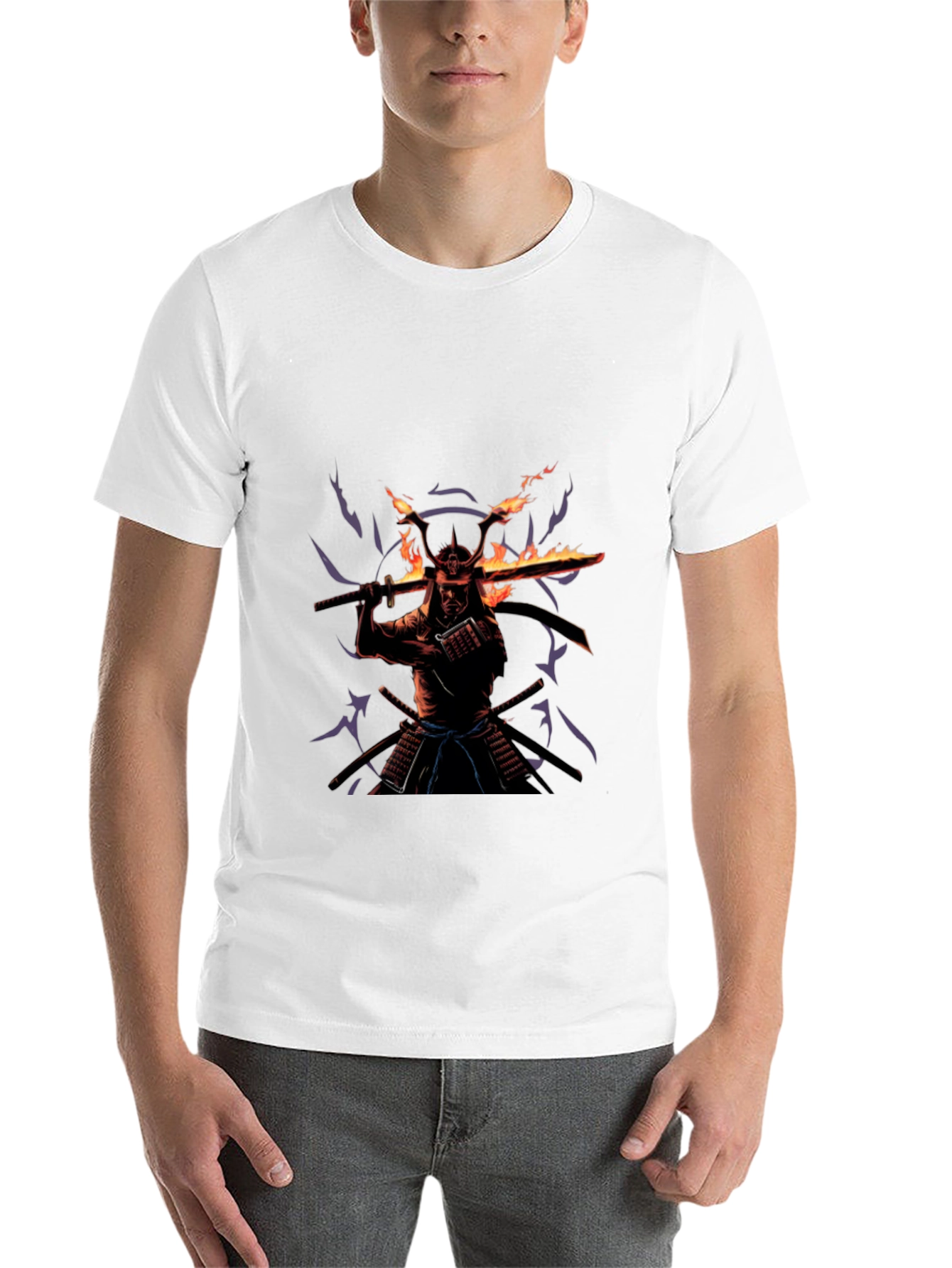 Black Samurai Fire Sword Graphic Tee - Black Cotton view 14