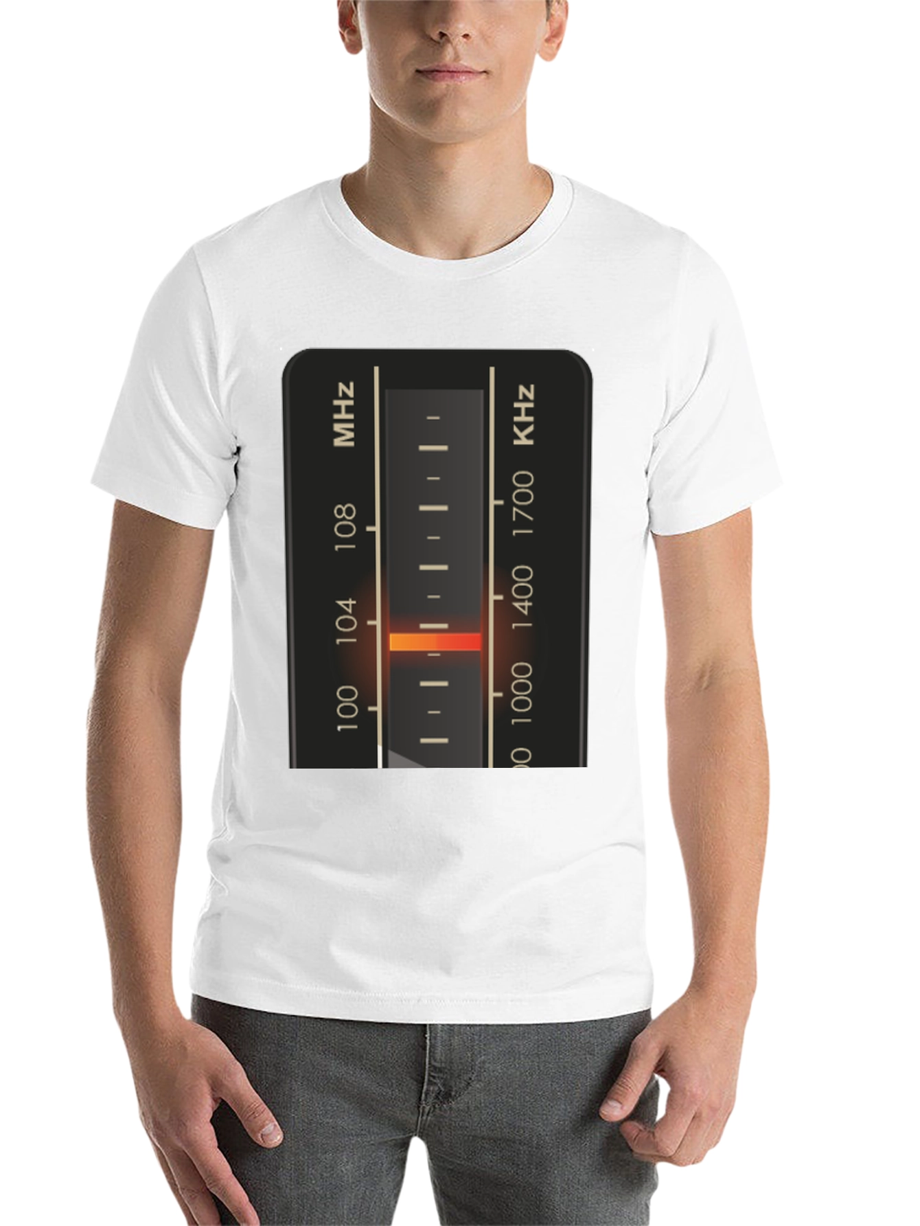 Black T-Shirt with Vintage Radio Tuning Dial Design view 14