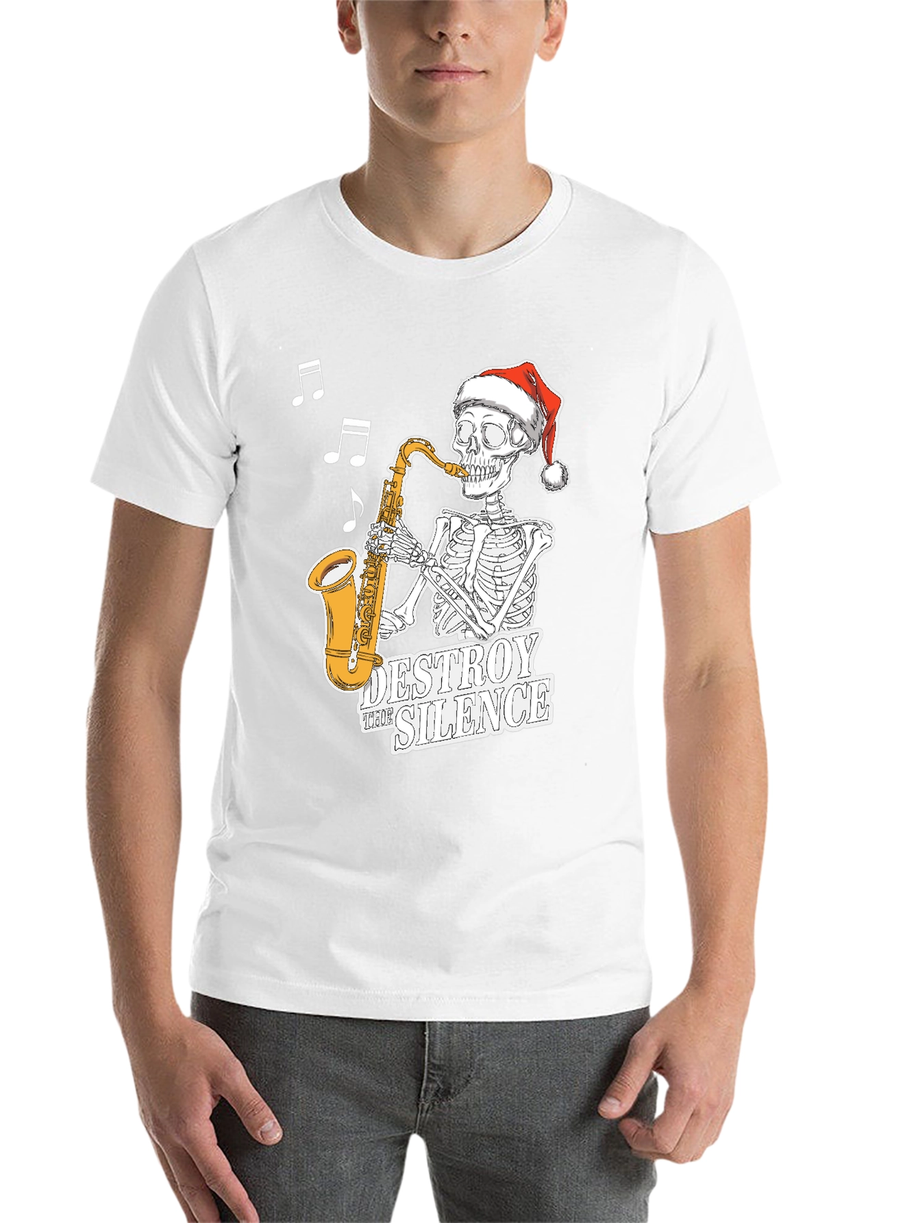Black Skeleton Santa Saxophone T-Shirt - Destroy the Silence Tee view 14