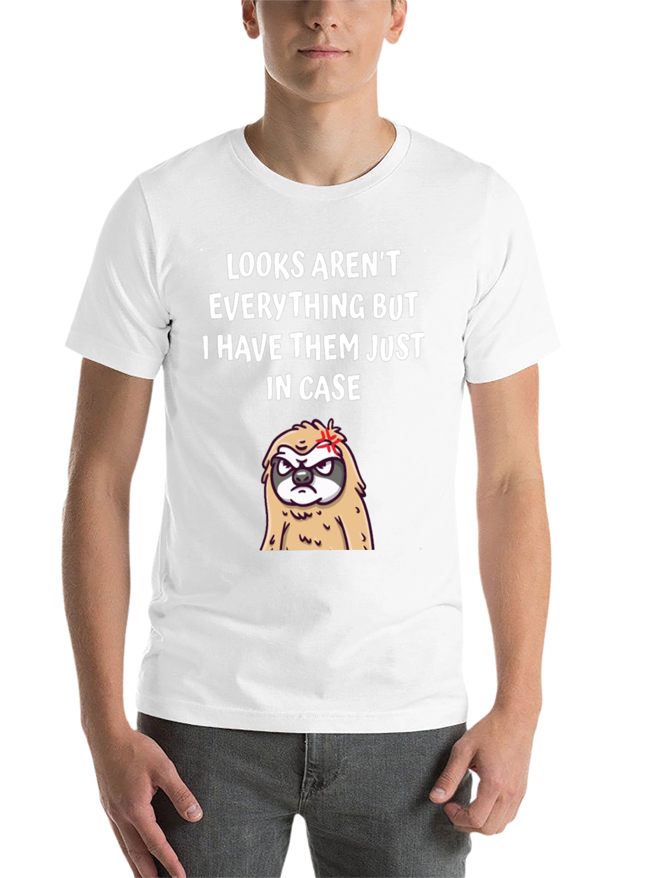 Black Funny Sloth Graphic Tee - Looks Aren't Everything T-Shirt view 14