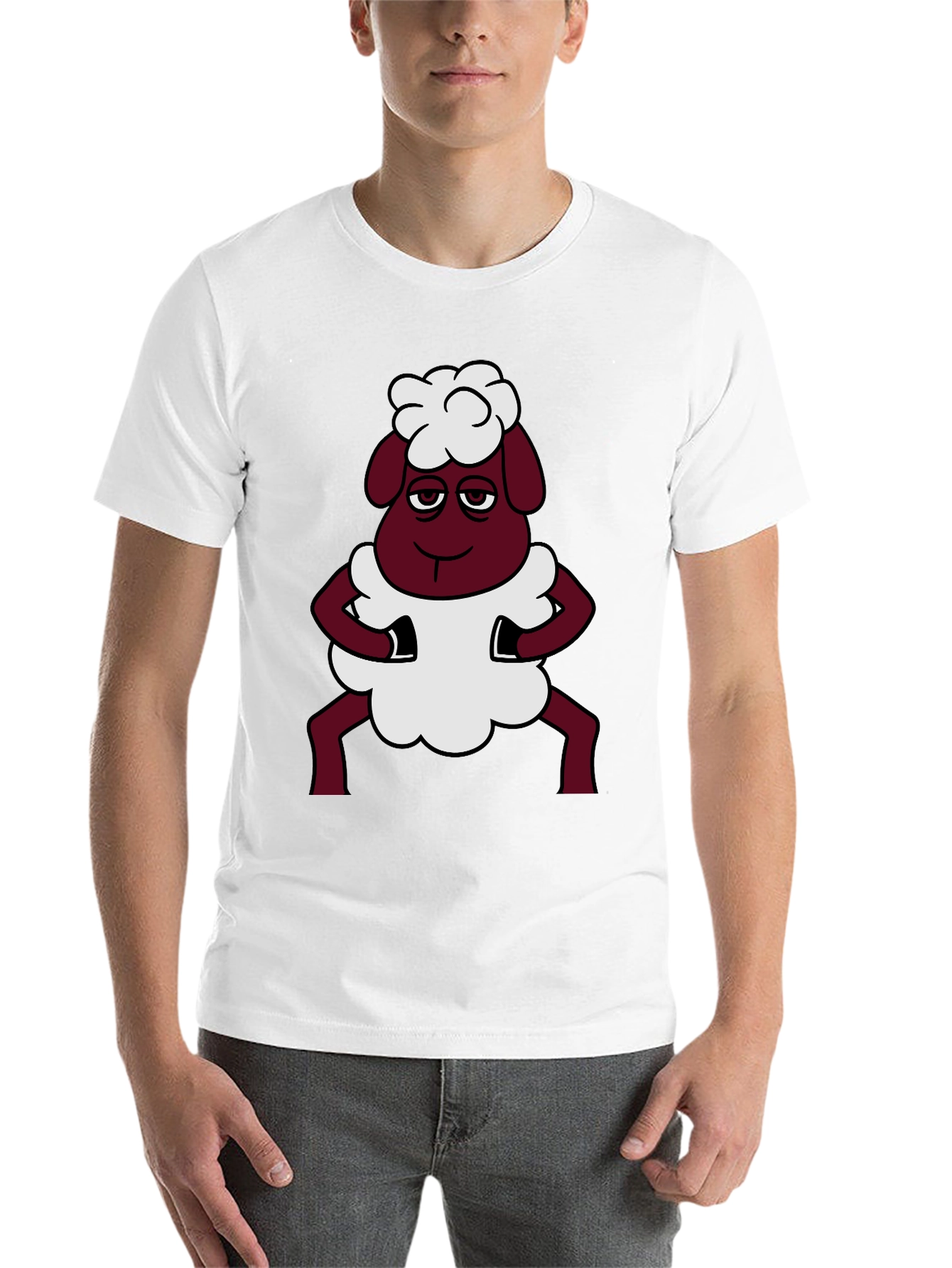Black Funny Sheep Cartoon Graphic Black T-Shirt view 14