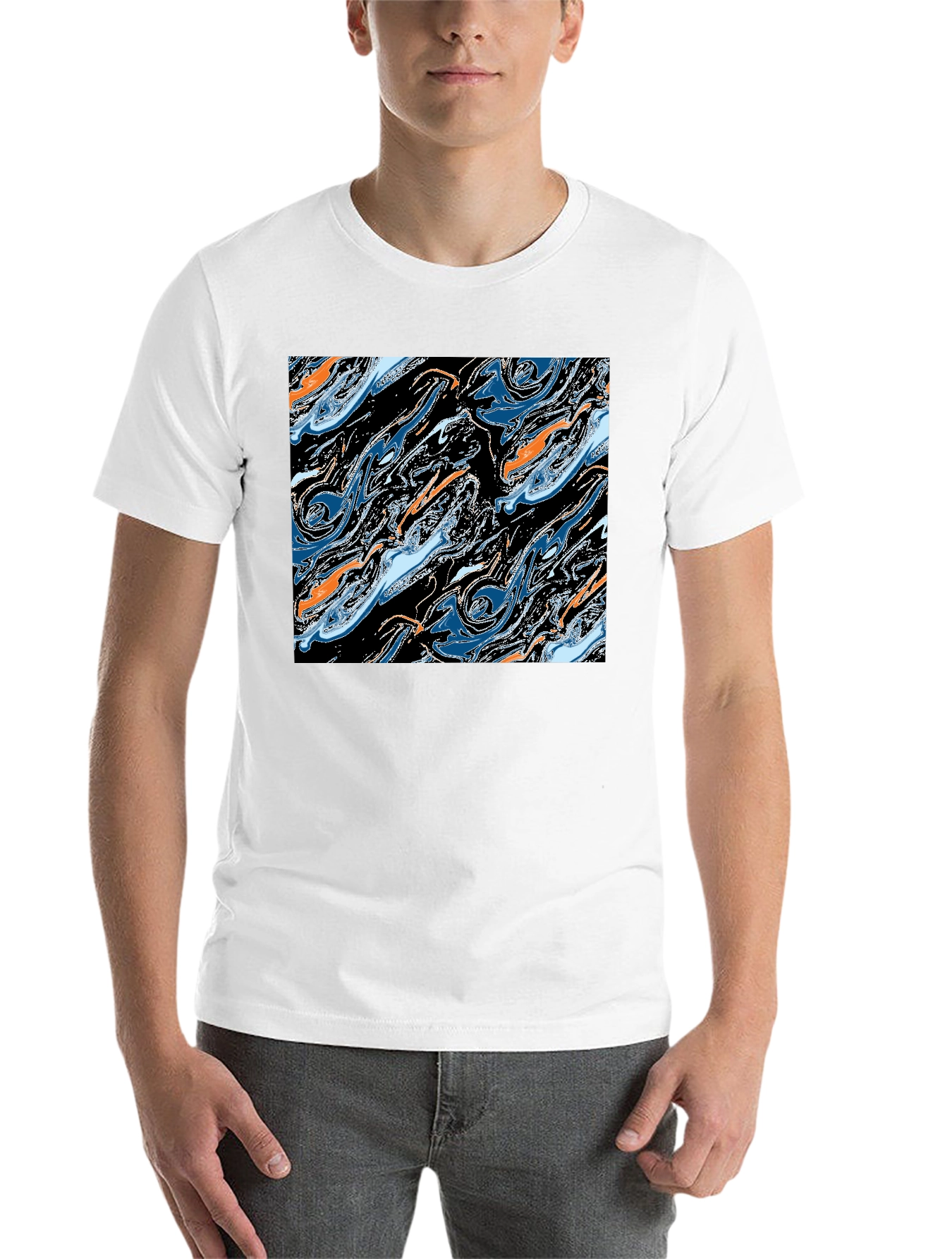 Black Abstract Swirl Graphic Tee - Modern Art T-Shirt view 14