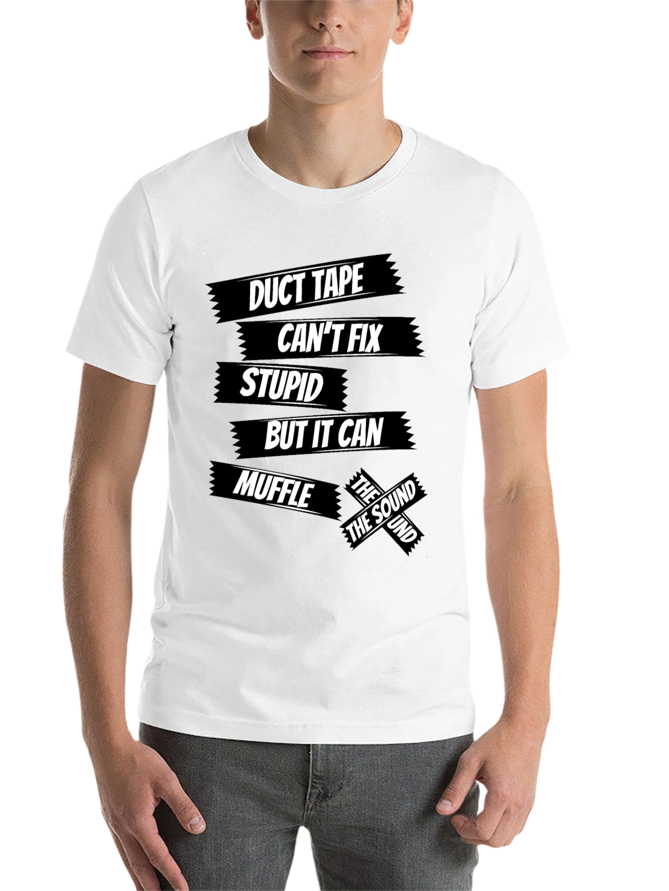 Black Duct Tape Fixes Stupid Men's Black Graphic T-Shirt view 14
