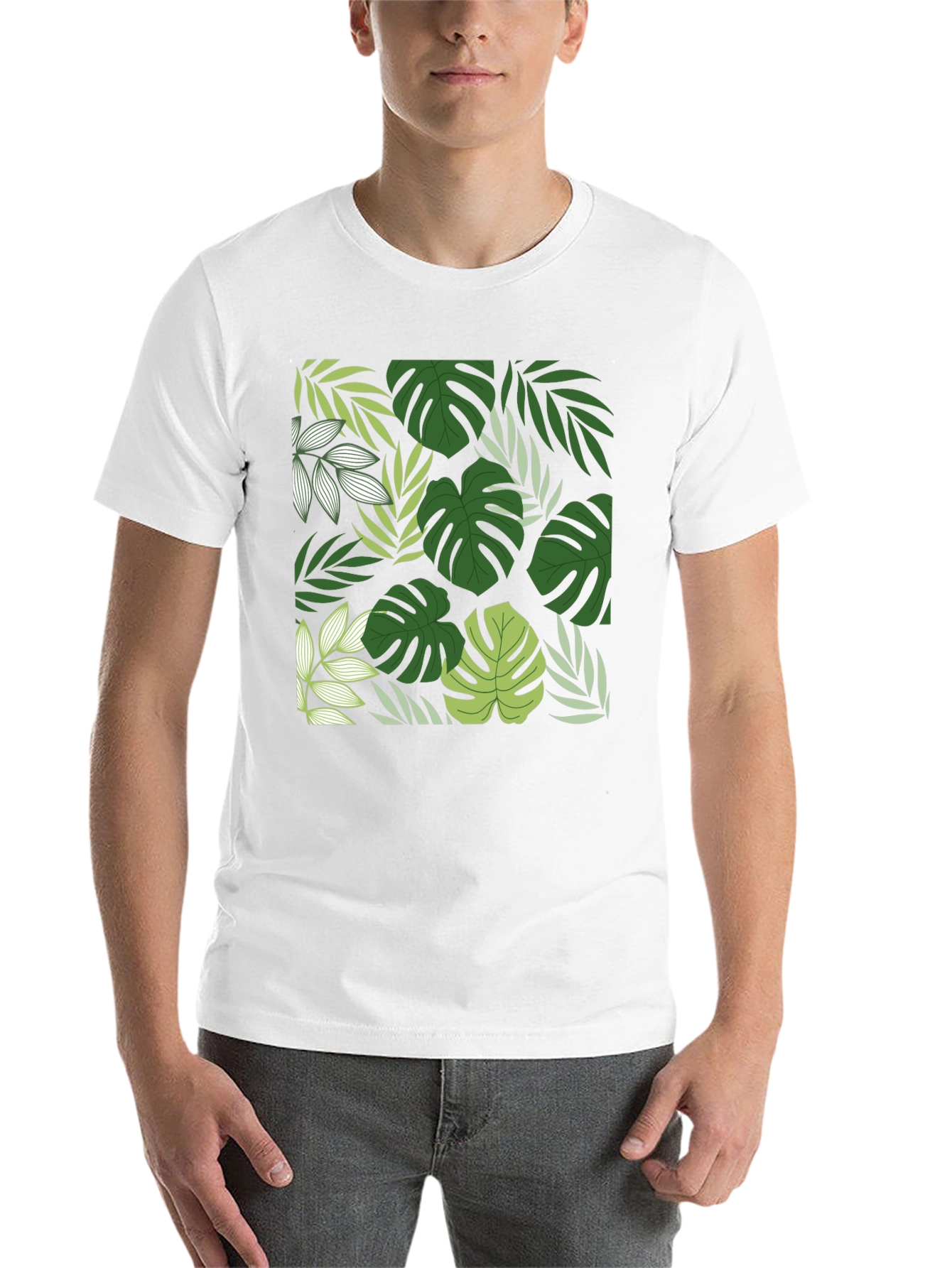 Tropical Leaf Print Black T-Shirt - 14