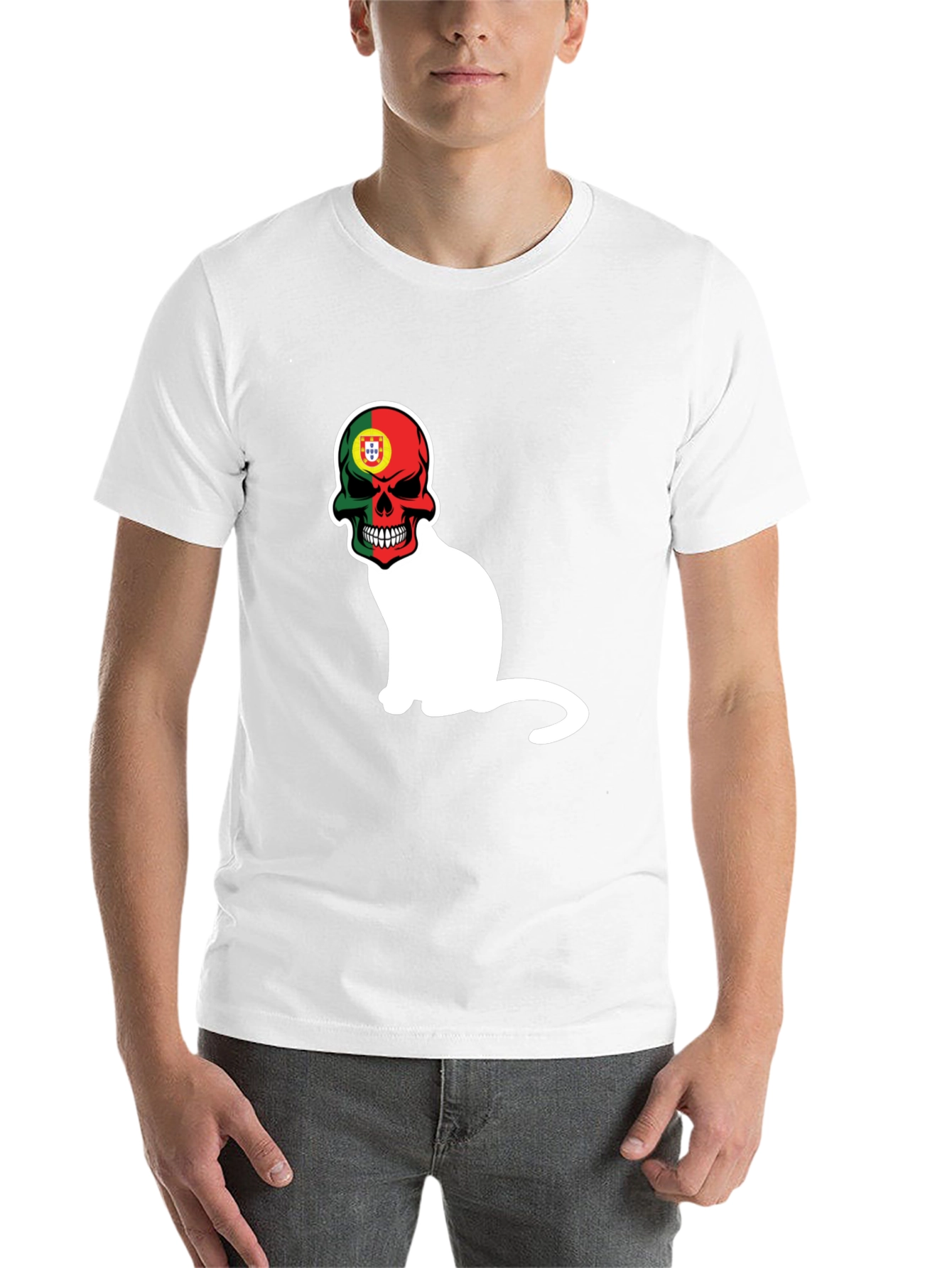 Black Portugal Skull Cat Graphic Tee - Men's Black T-Shirt view 14