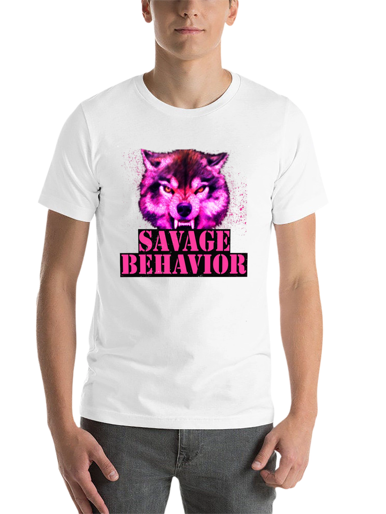 Black Savage Behavior Wolf Graphic T-Shirt view 14