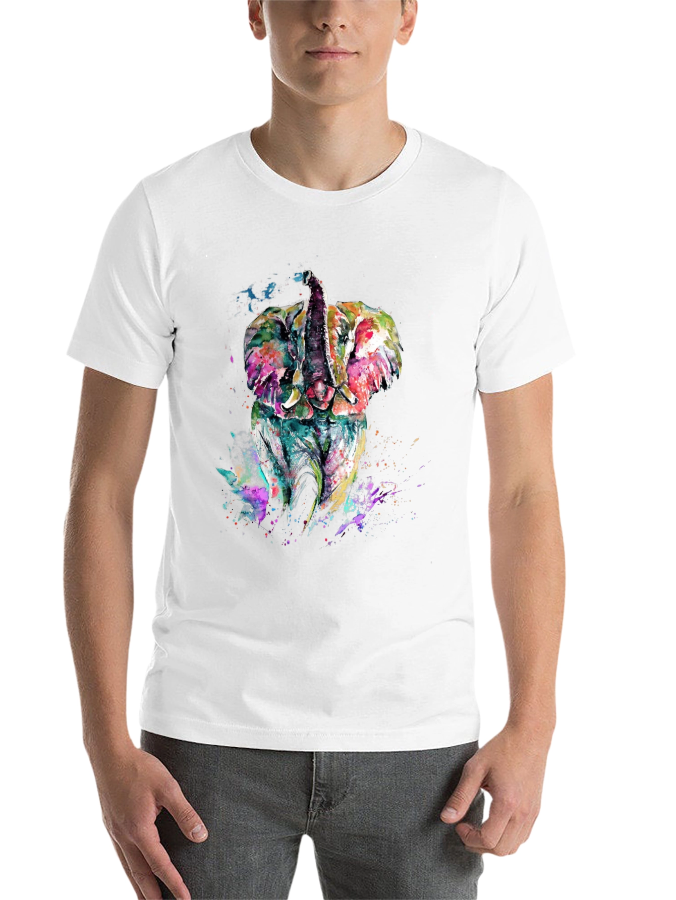 Black Elephant Watercolor Graphic Tee - Men's Black T-Shirt view 14