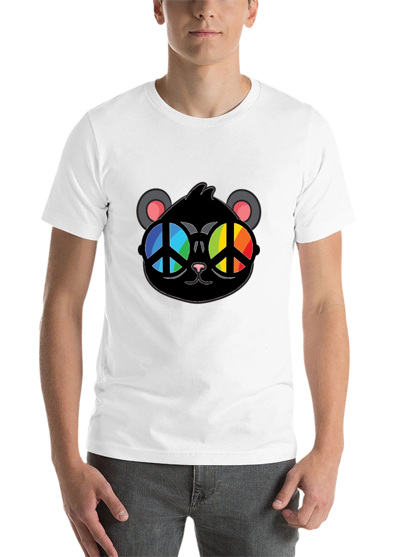 Black Cool Cat Peace Sign Glasses T-Shirt view 14