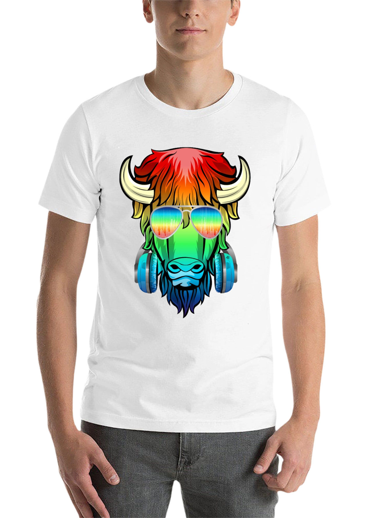 Black Cool Buffalo Graphic Tee - Colorful Animal Design view 14