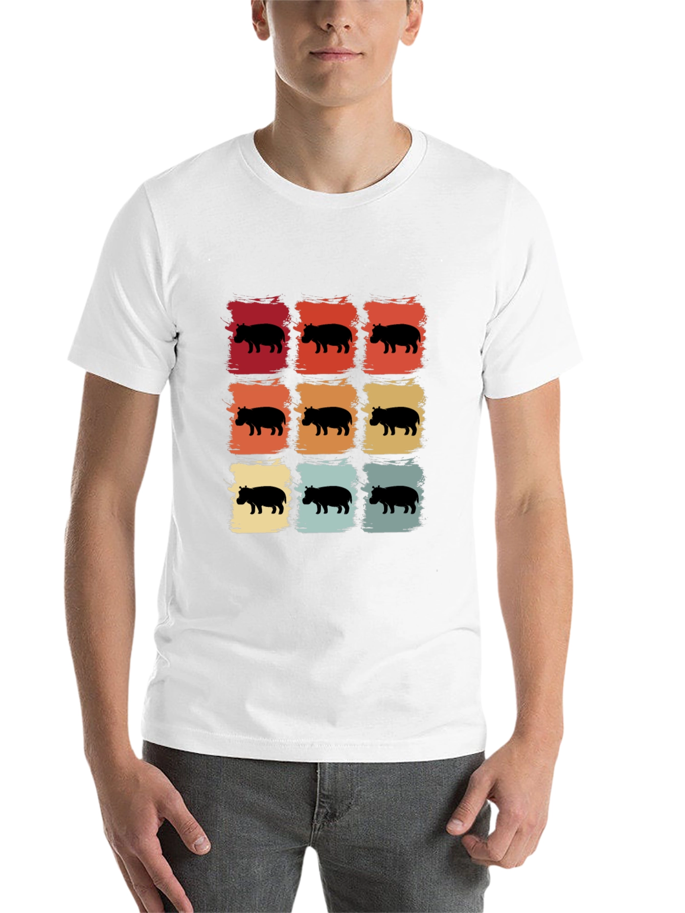 Black Retro Hippo Silhouette T-Shirt view 14