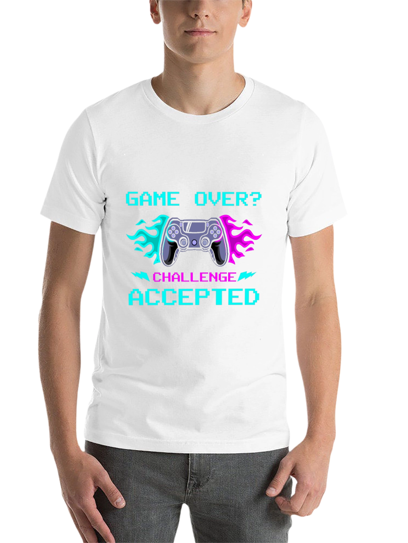 Black Game Over Challenge Accepted Graphic Tee - Gamer T-Shirt view 14