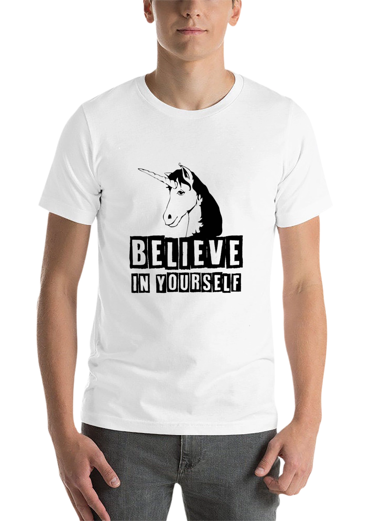 Black Believe in Yourself Unicorn T-Shirt view 14