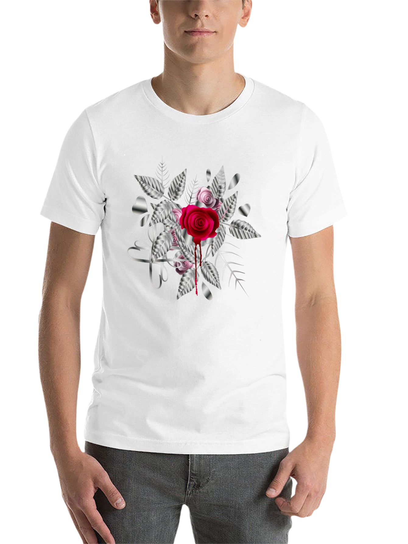 Black Rose & Silver Heart Graphic T-Shirt view 14