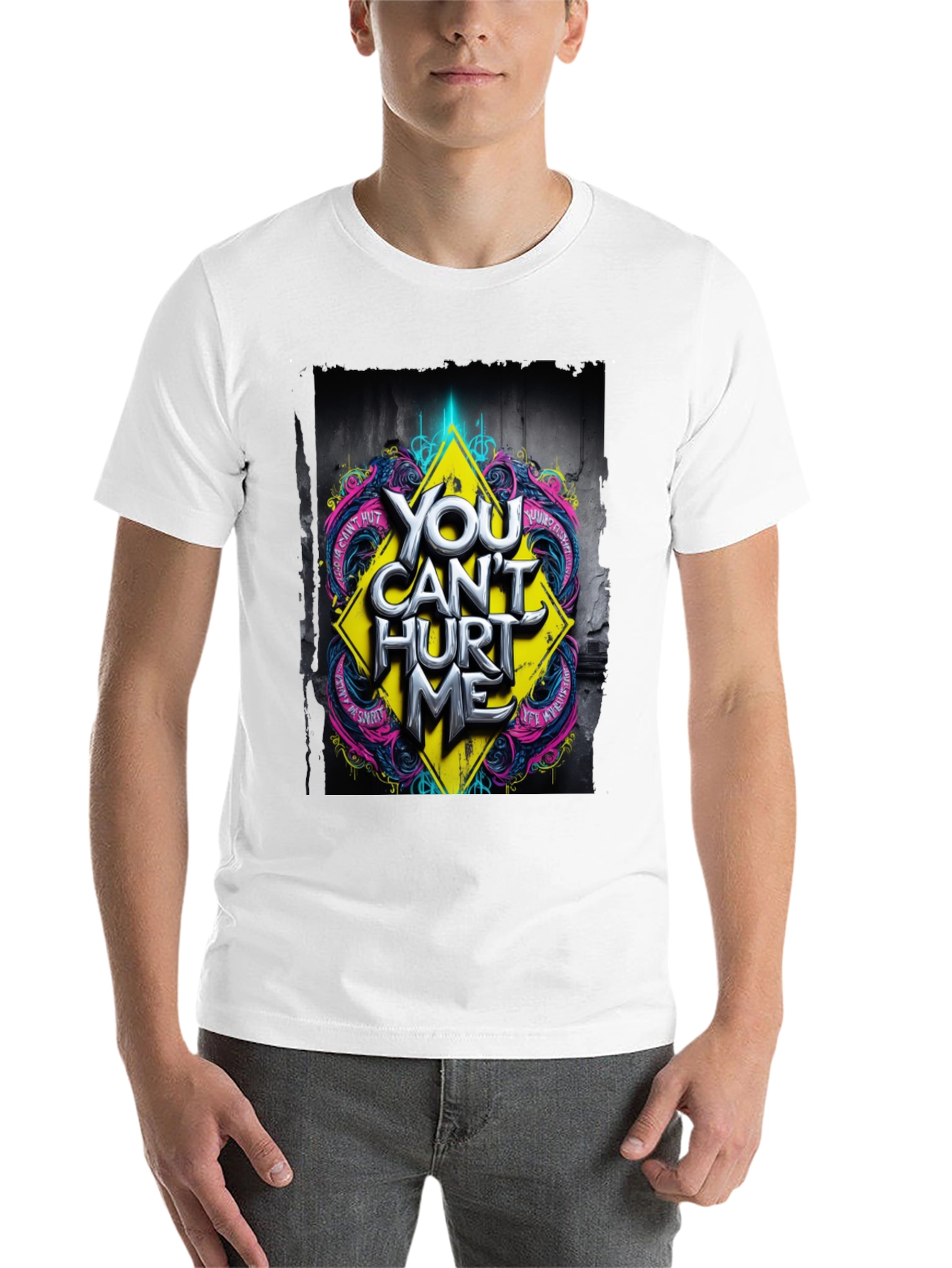Black Edgy "You Can't Hurt Me" Graphic Black T-Shirt view 14