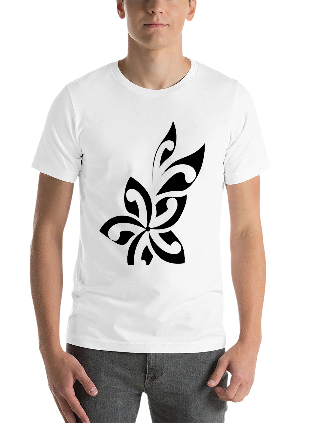 Black Stylish Black T-Shirt with Tribal Flower Design view 14