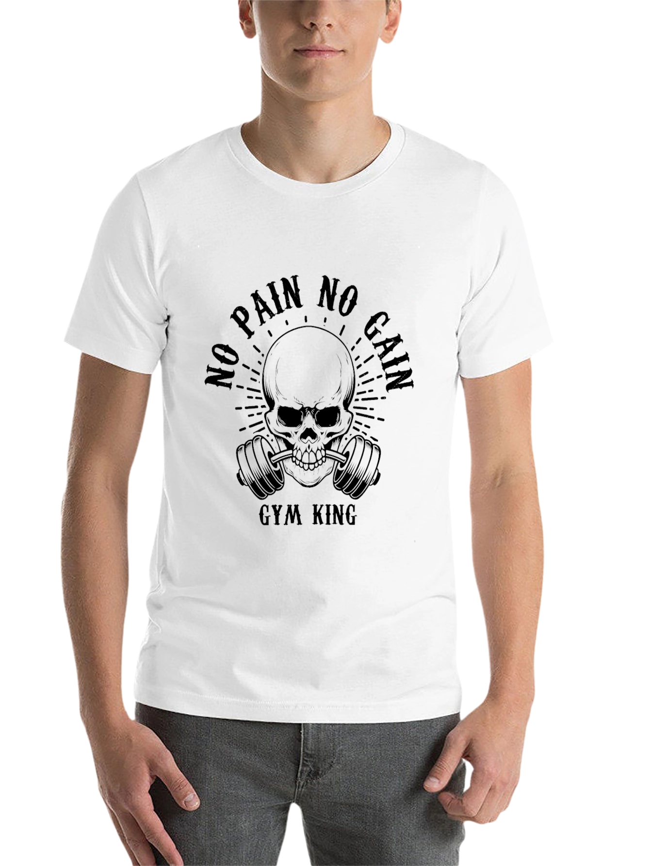 Black Gym King No Pain No Gain Skull T-Shirt view 14
