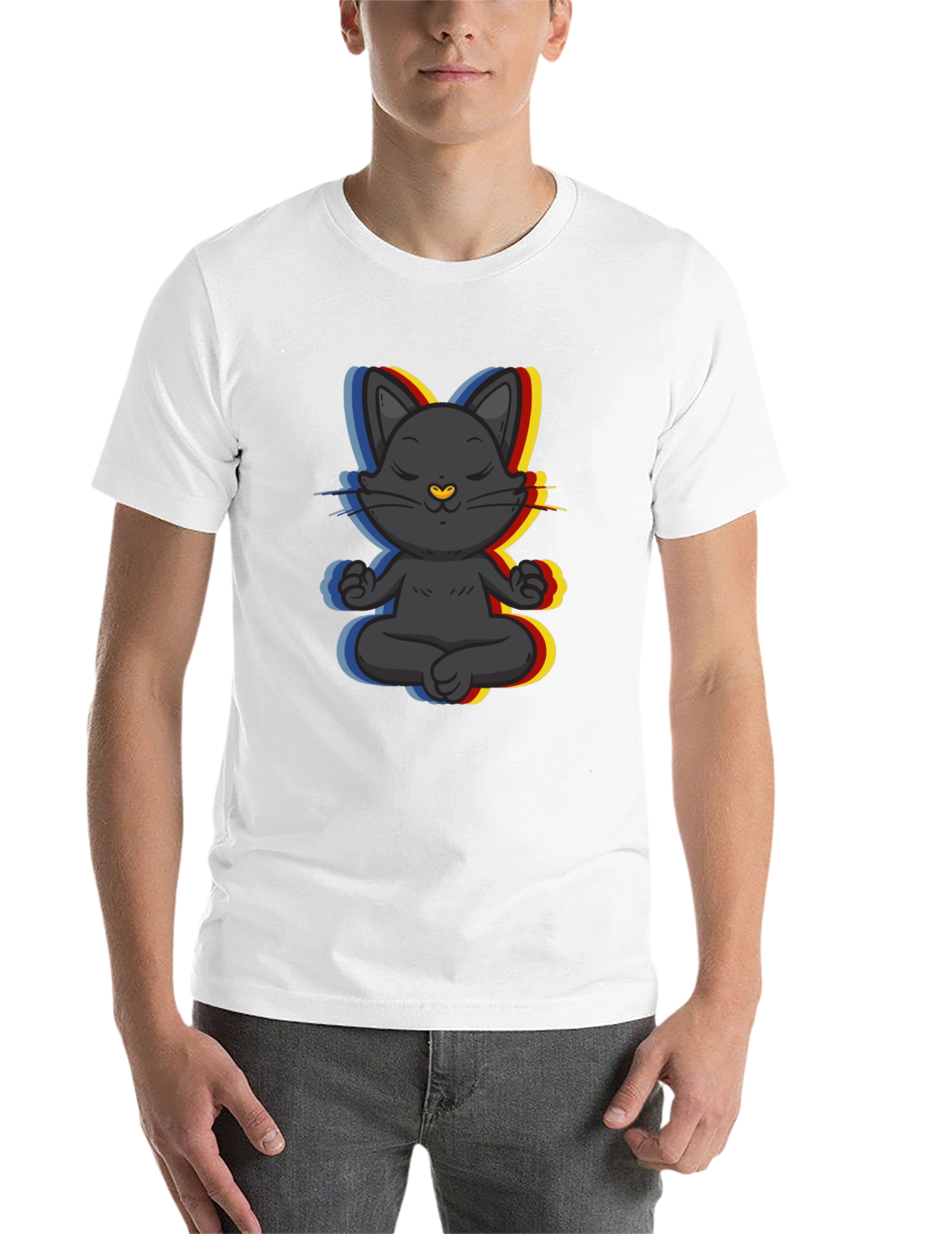 Black Zen Cat T-Shirt - Meditating Feline Tee view 14
