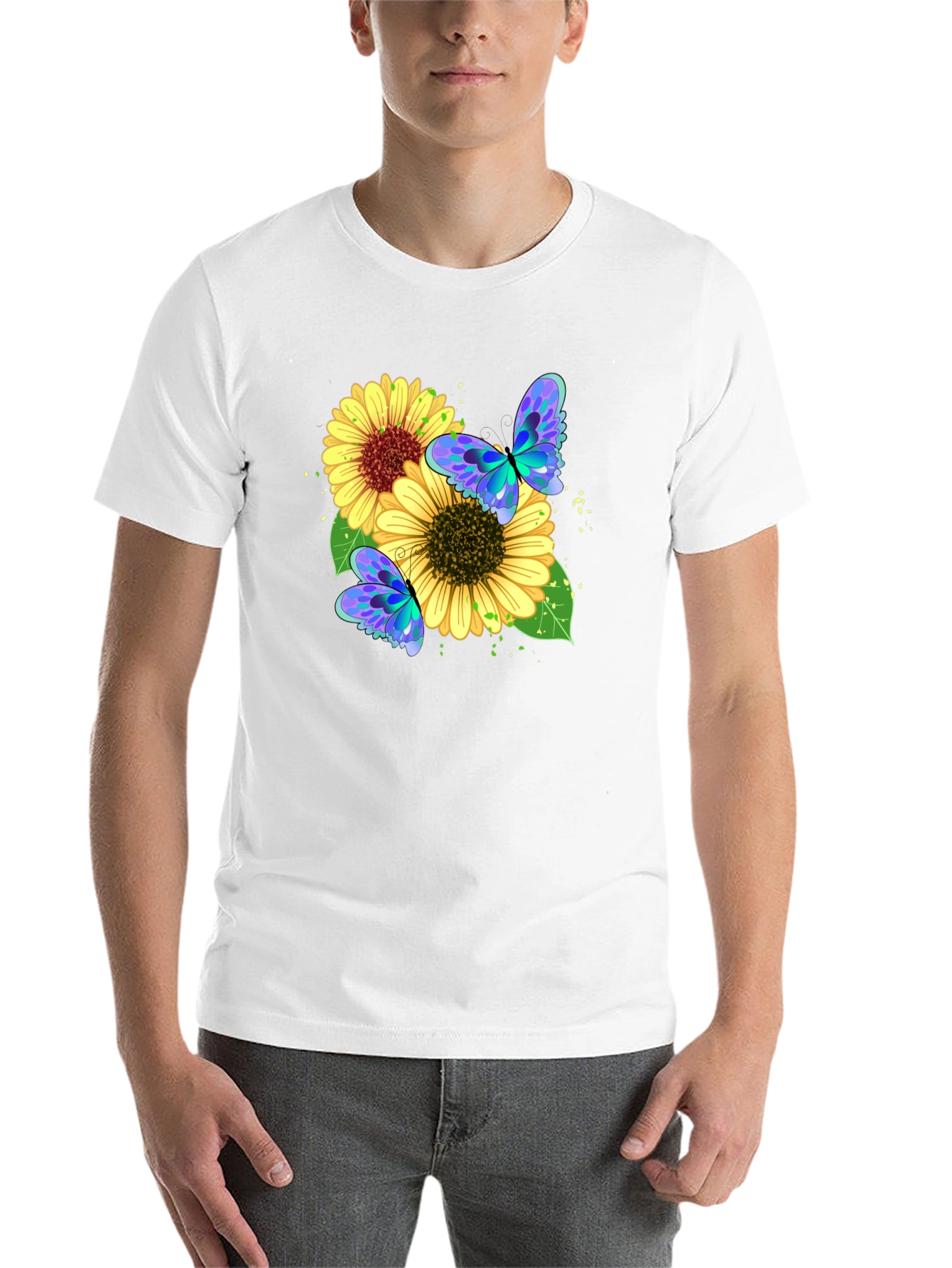 Black Sunflower Butterfly Graphic Tee - Black view 14