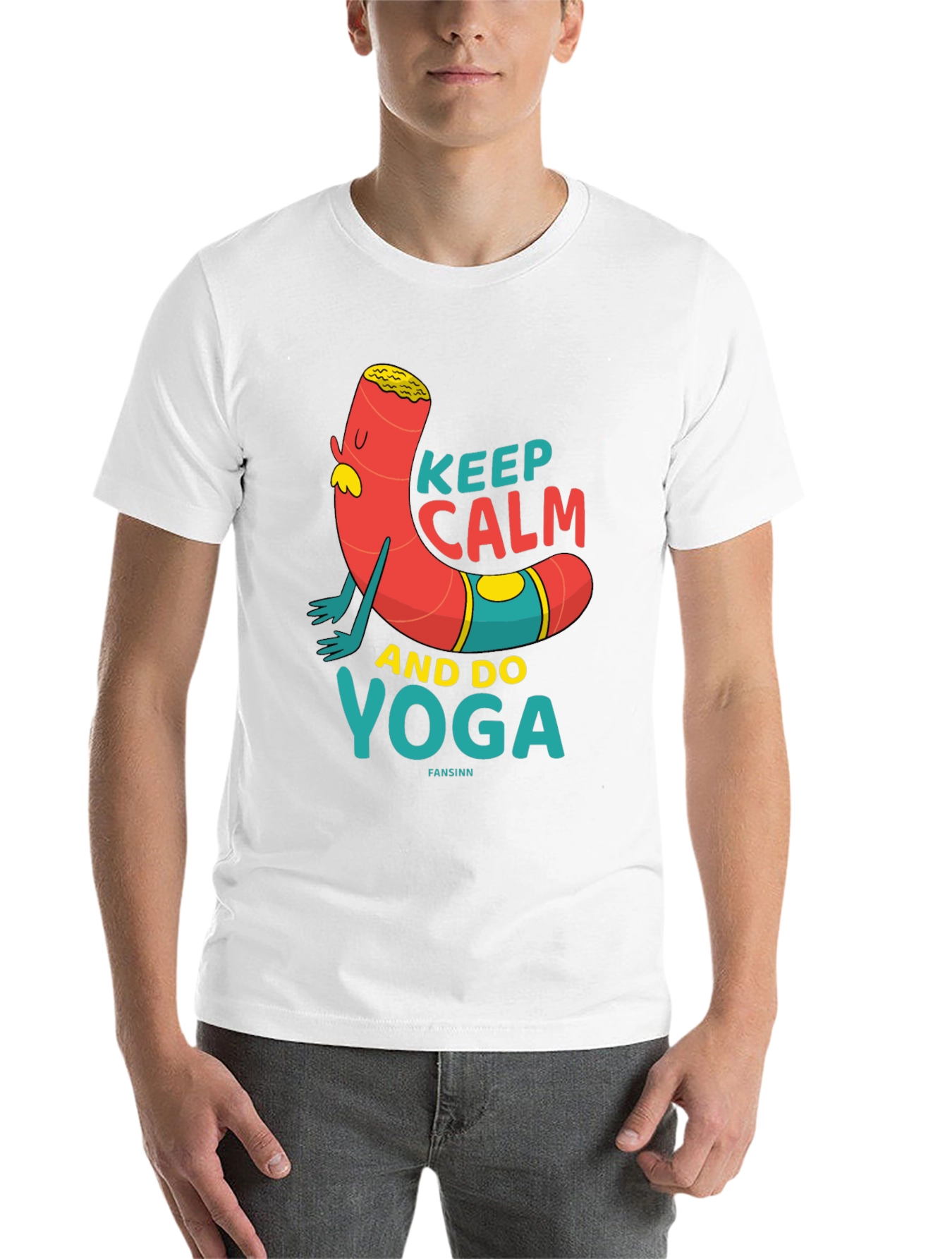 Black Keep Calm Yoga Cartoon T-Shirt view 14