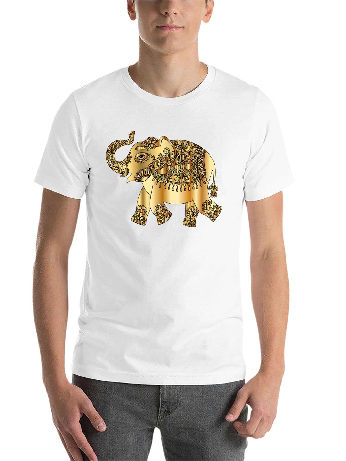 Black Golden Elephant Graphic Tee - Stylish Black T-Shirt view 14