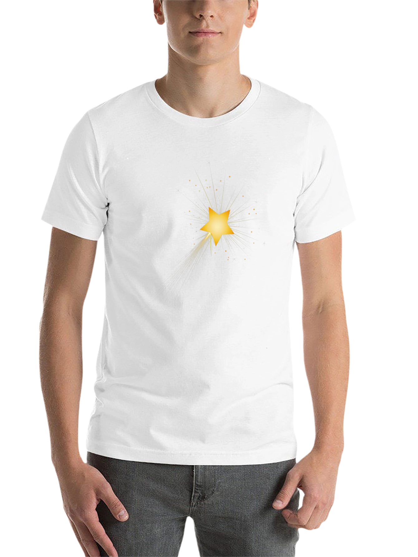 Men's Black T-Shirt with Shining Star Graphic - 14