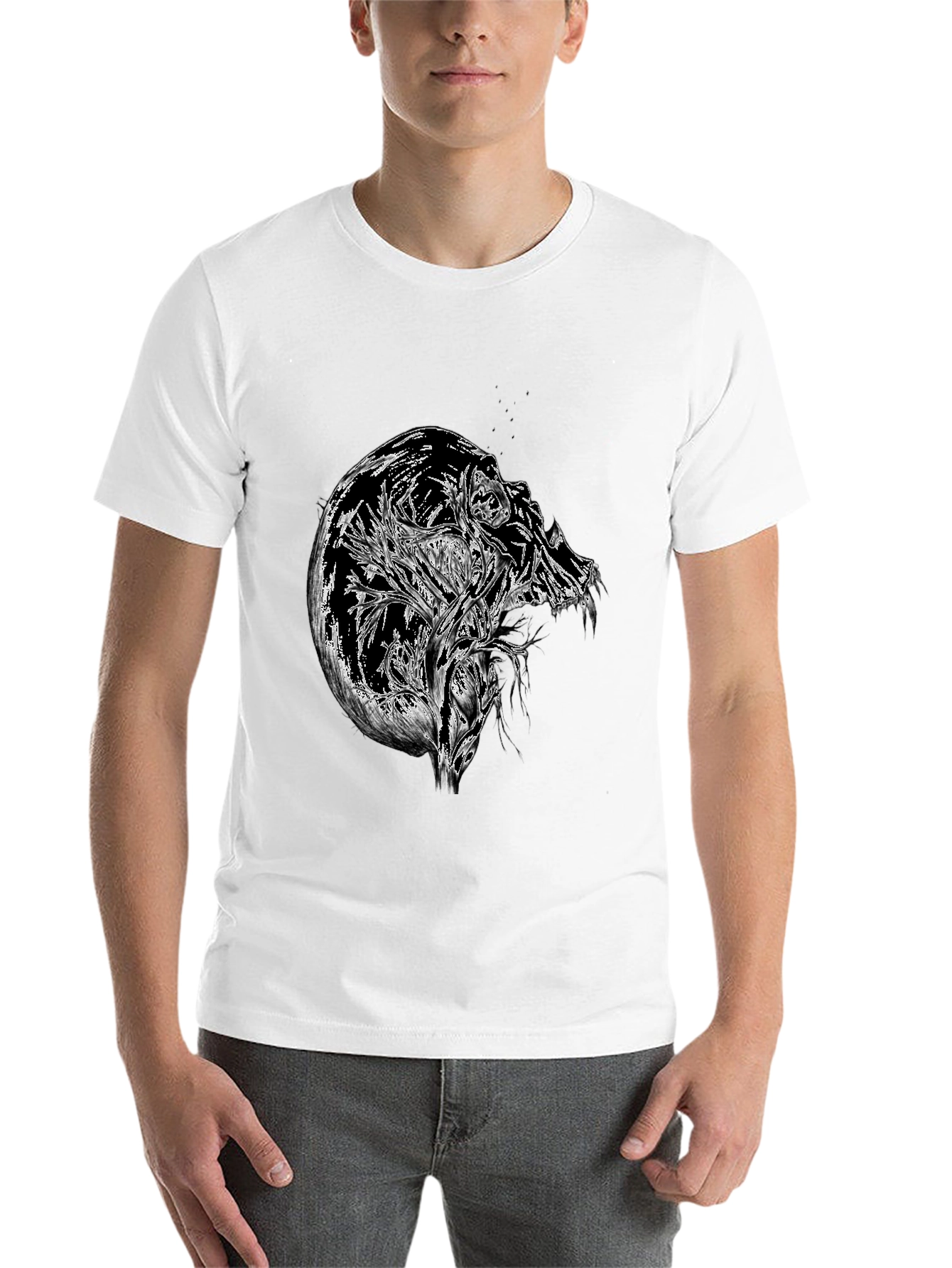 Black Abstract Skull Graphic Black T-Shirt view 14