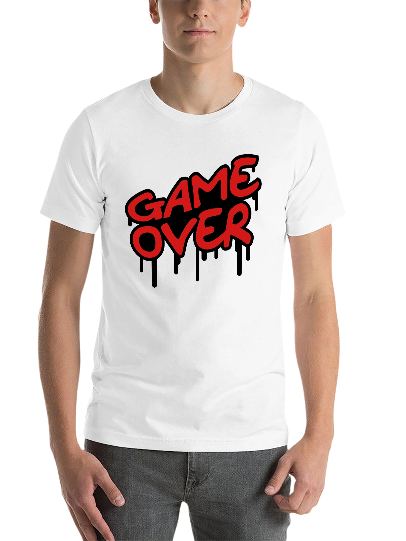 Black Game Over Graphic Print Crew Neck T-Shirt view 14
