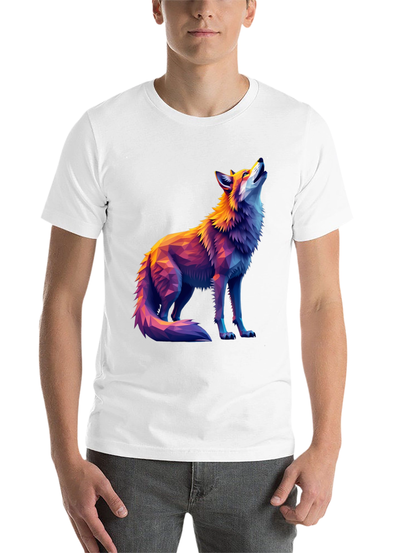 Black Geometric Wolf Graphic Tee - Artistic Black T-Shirt view 14