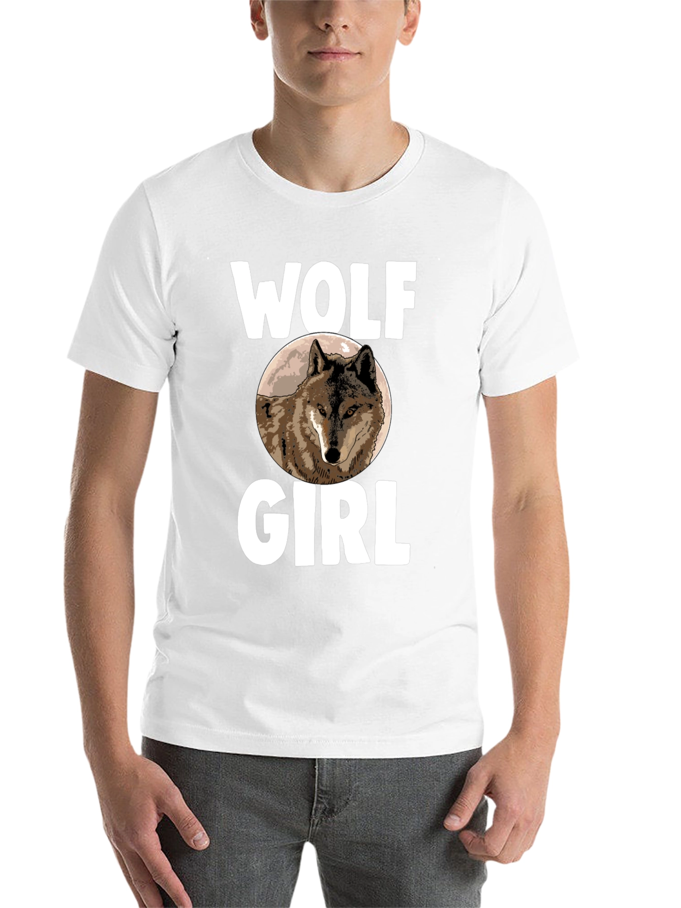 Black Wolf Girl T-Shirt - Novelty Animal Graphic Tee view 14