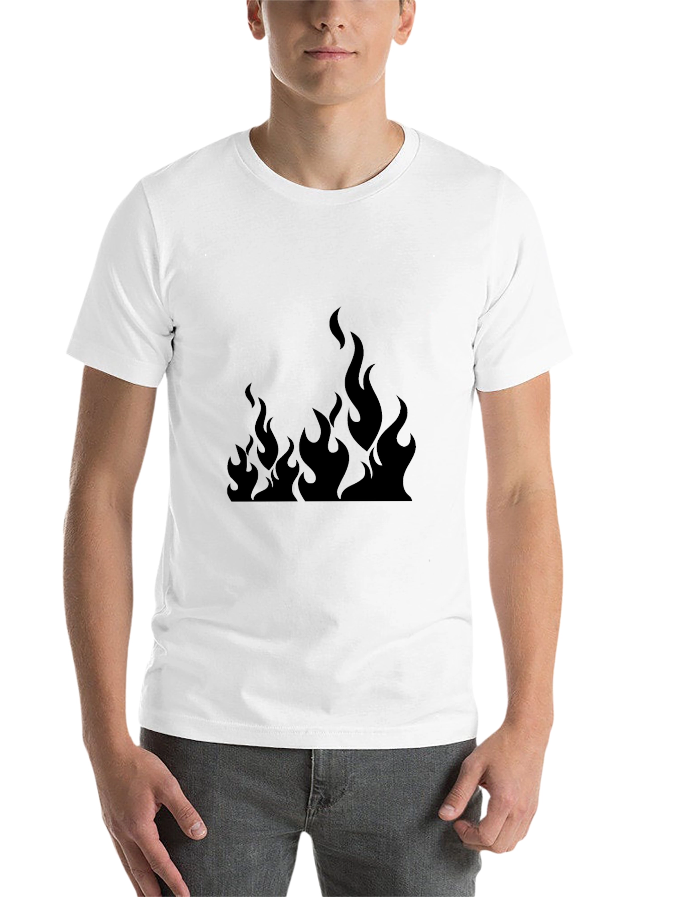 Black Men's Black T-Shirt with Fire Graphic view 14
