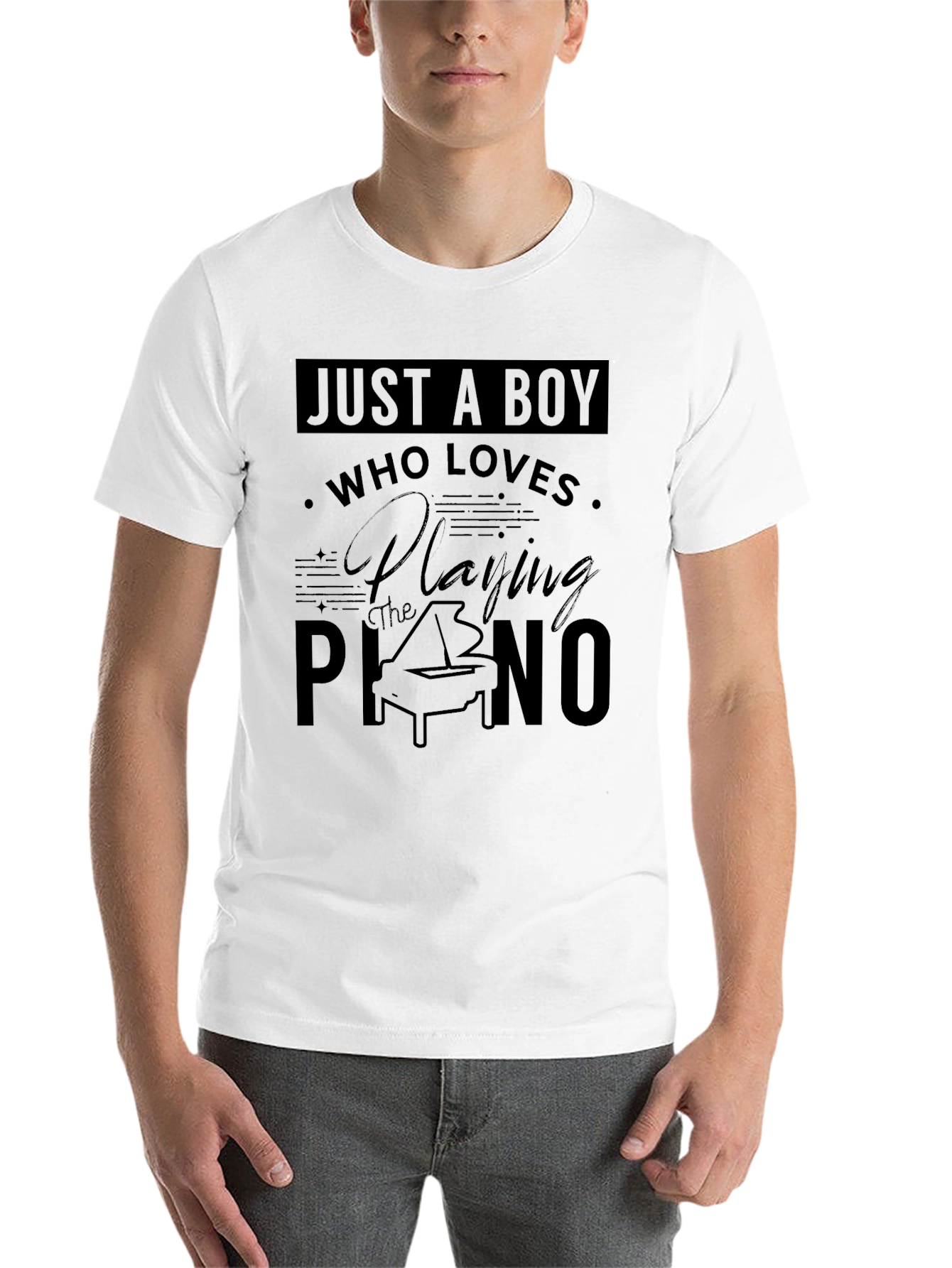 Black Just A Boy Who Loves Playing Piano T-Shirt view 14