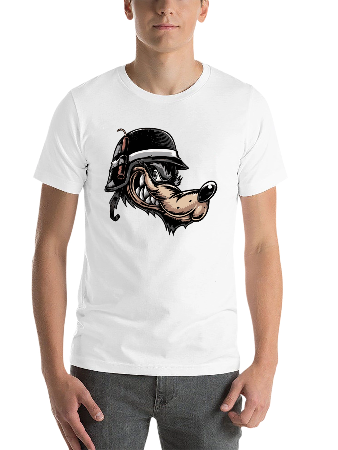 Black Black Wolf Cartoon Graphic T-Shirt view 14