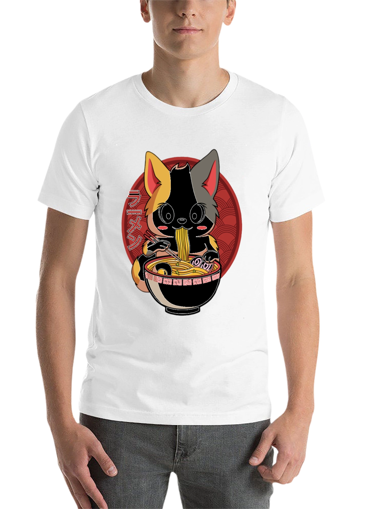 Black Ramen Cat T-Shirt - Anime Style view 14