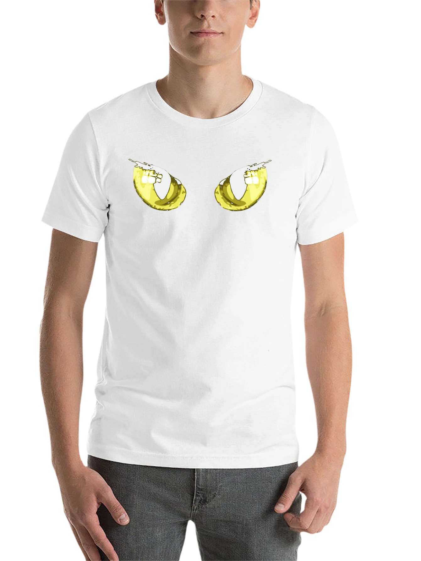 Black Men's Black T-Shirt with Cartoon Eyes view 14