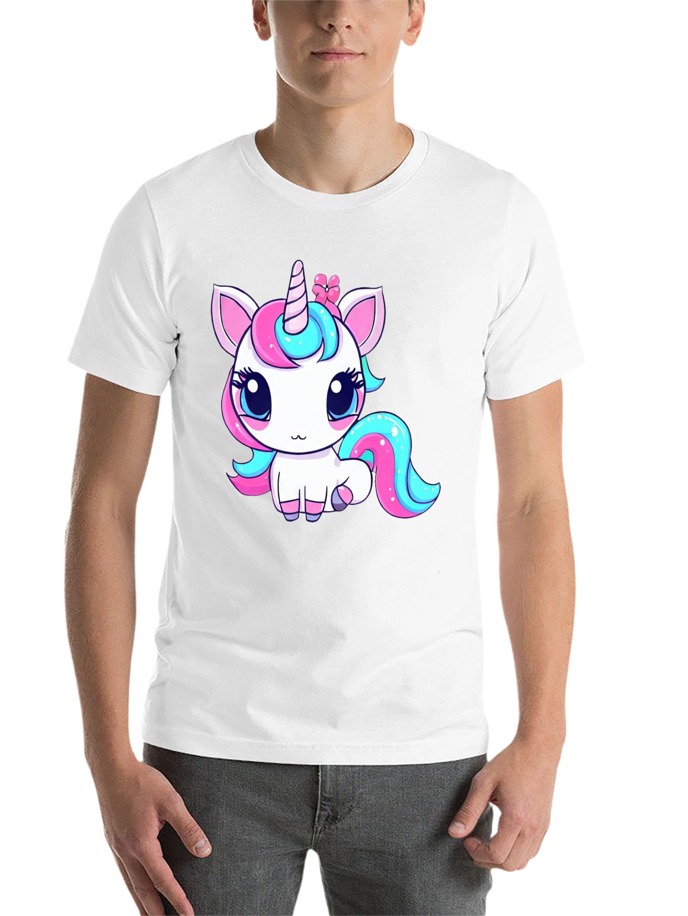 Black Cute Cartoon Unicorn Black T-Shirt view 14