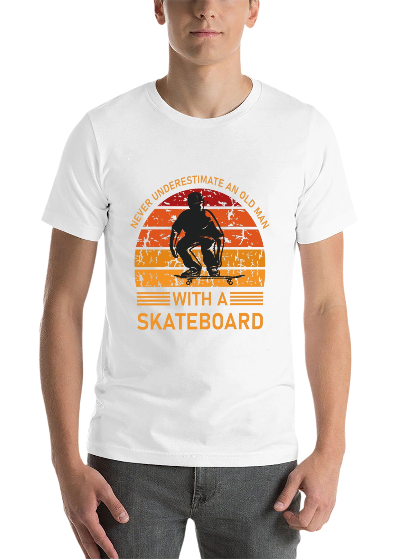 Black Never Underestimate An Old Man Skateboard T-Shirt view 14