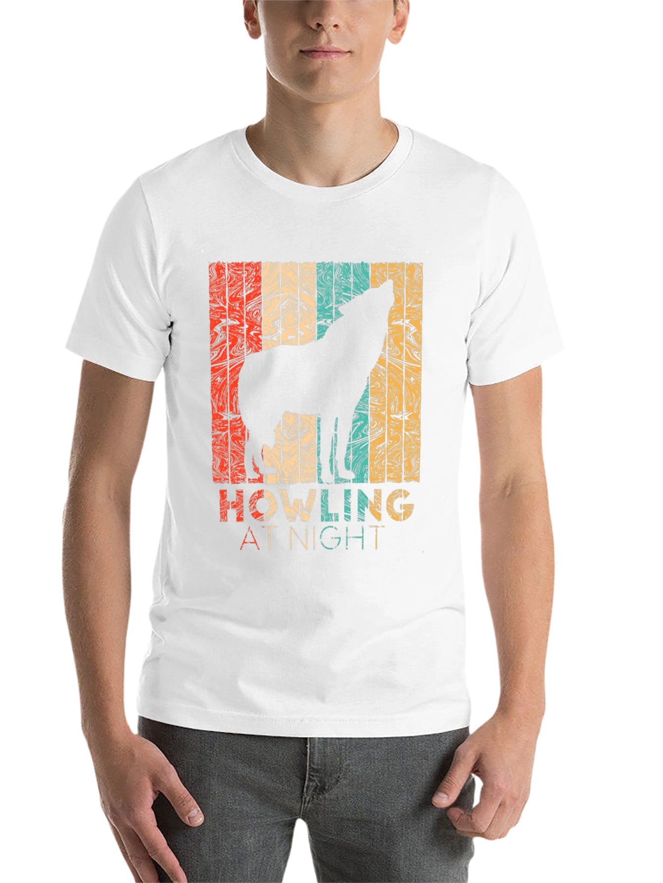 Black Retro Wolf Howling at Night Graphic T-Shirt view 14