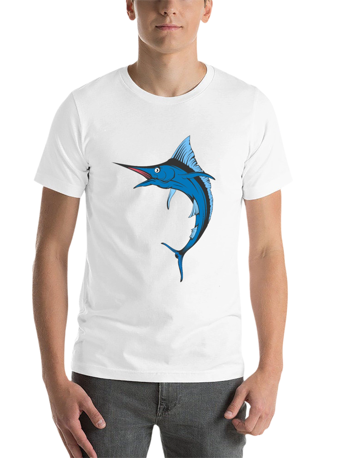 Black Blue Marlin Fish Graphic T-Shirt - Black Cotton Tee view 14