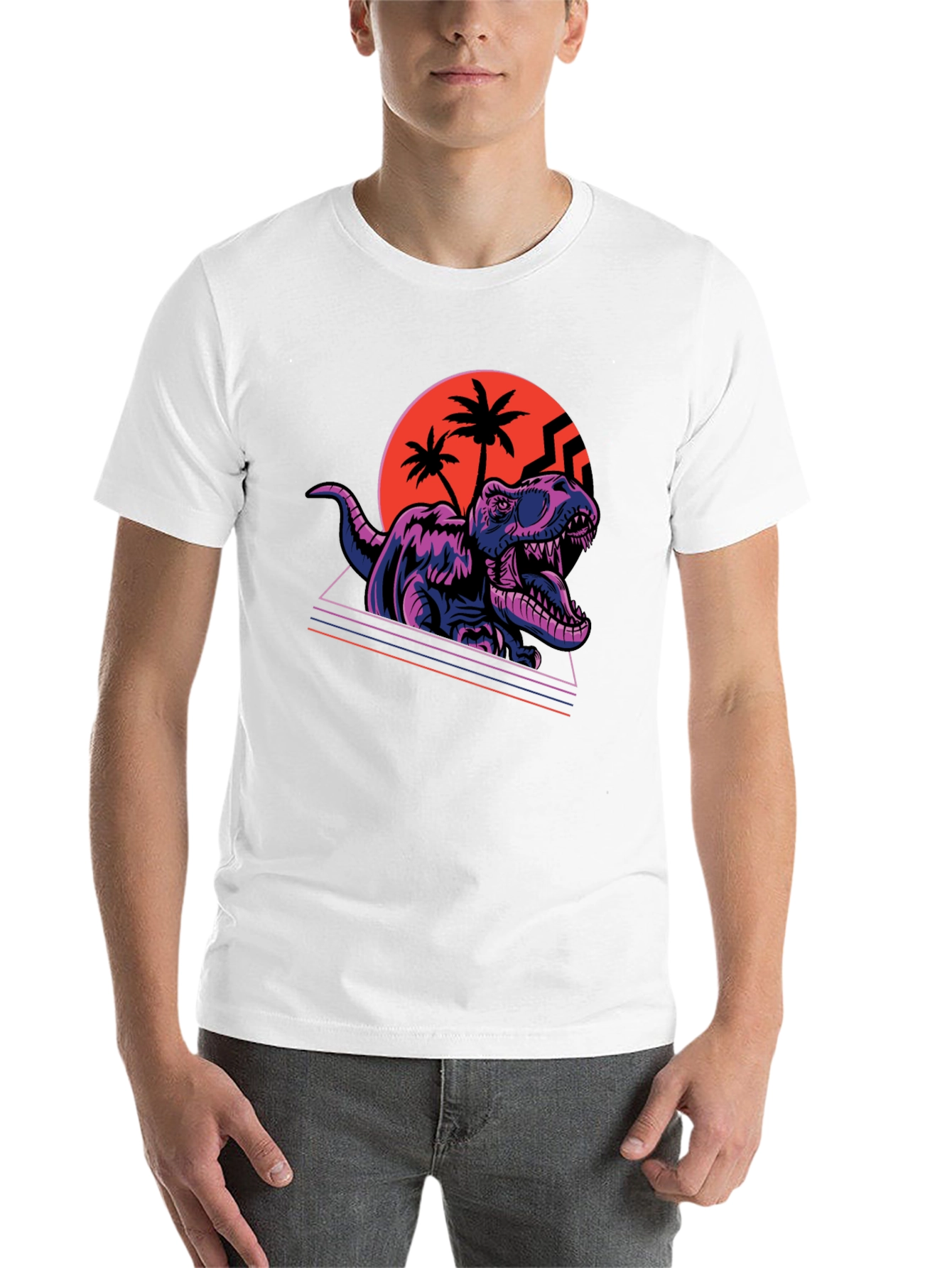 Black Retro Dinosaur T-Shirt - Synthwave Rex Tee view 14