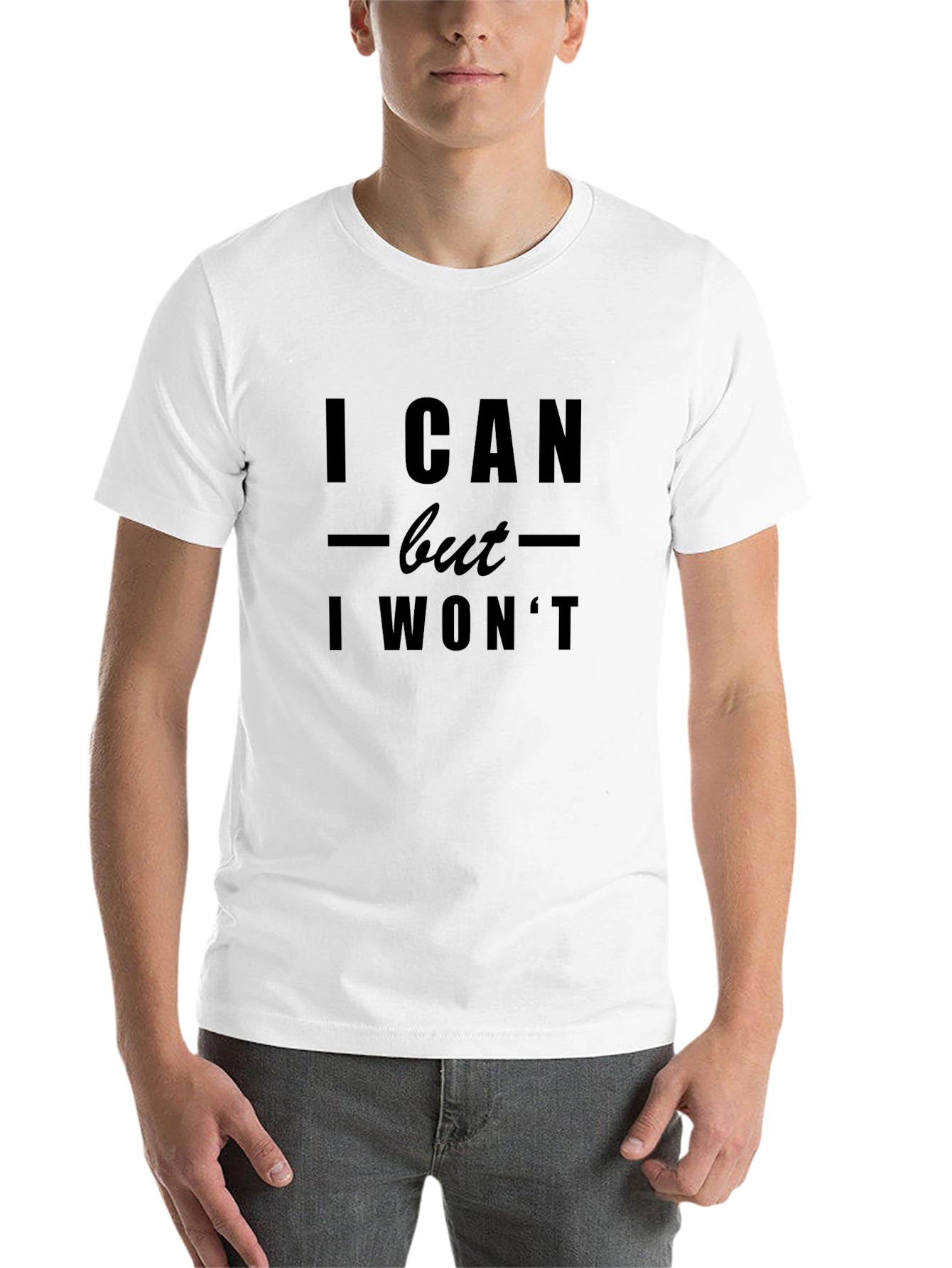 Black I Can But I Won't Slogan Tee - Bold Statement Casual Wear view 14