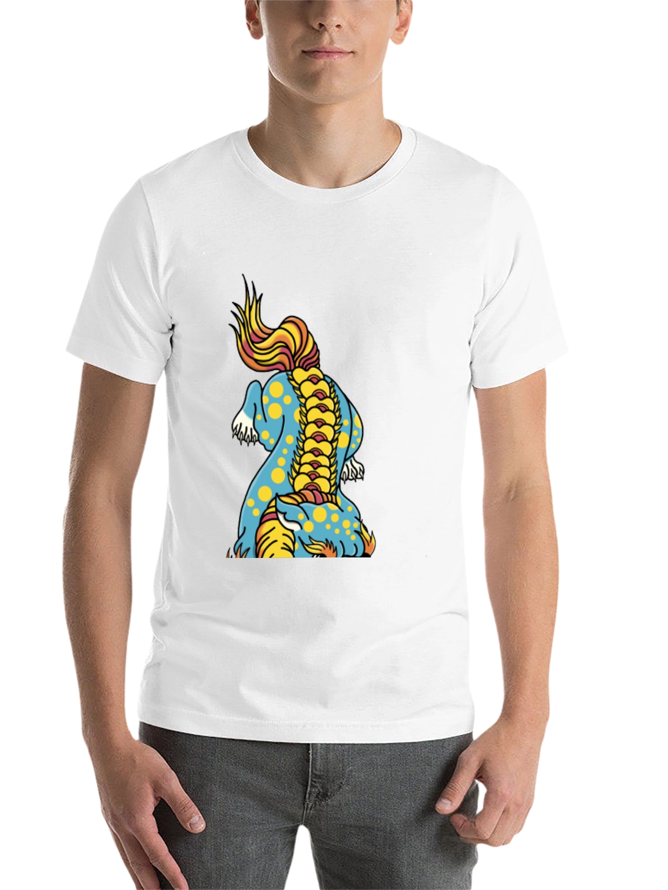 Black Men's Black T-Shirt with Colorful Dragon Design view 14
