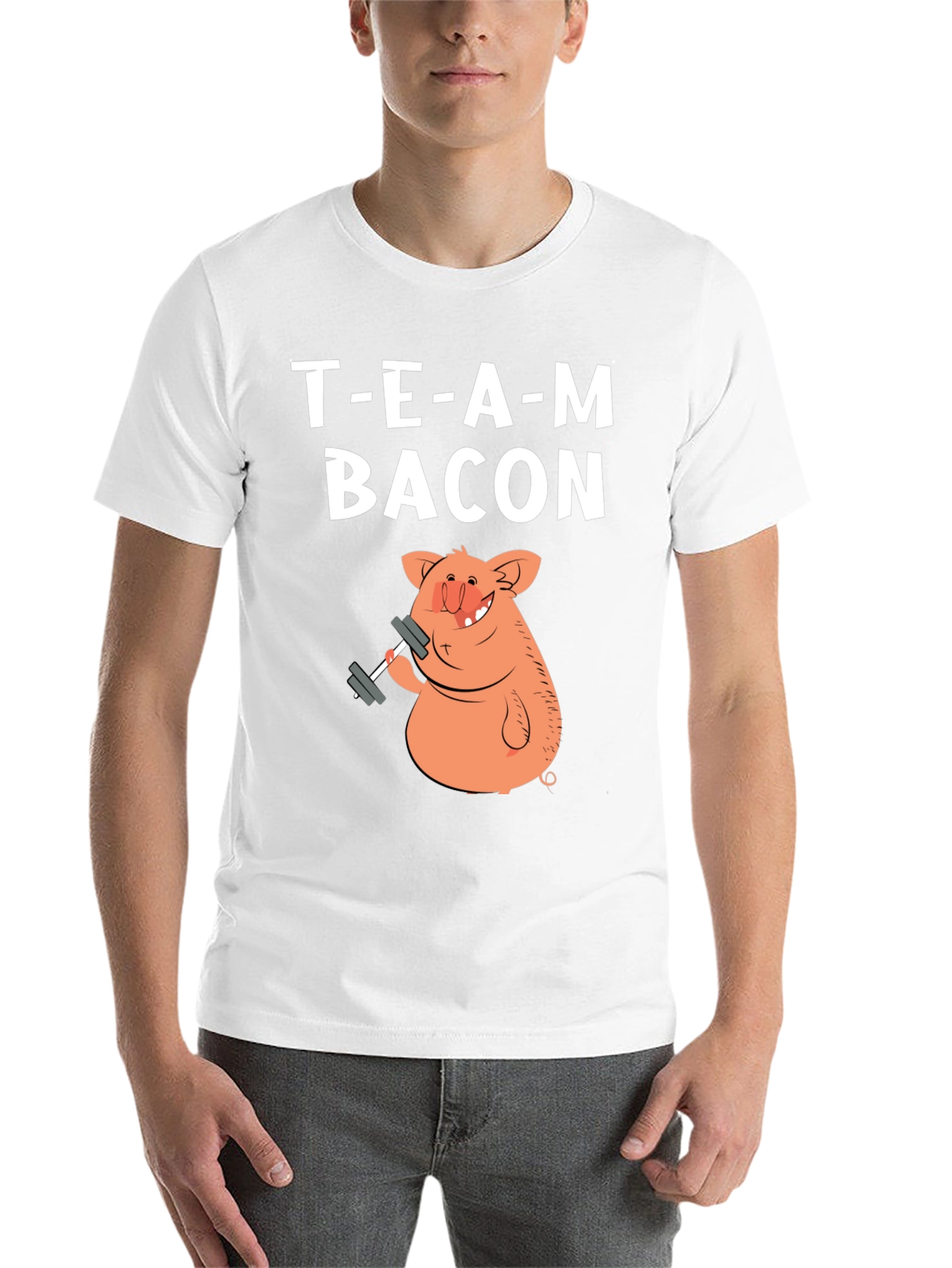 Black Team Bacon Pig Lifting Weights Graphic T-Shirt view 14