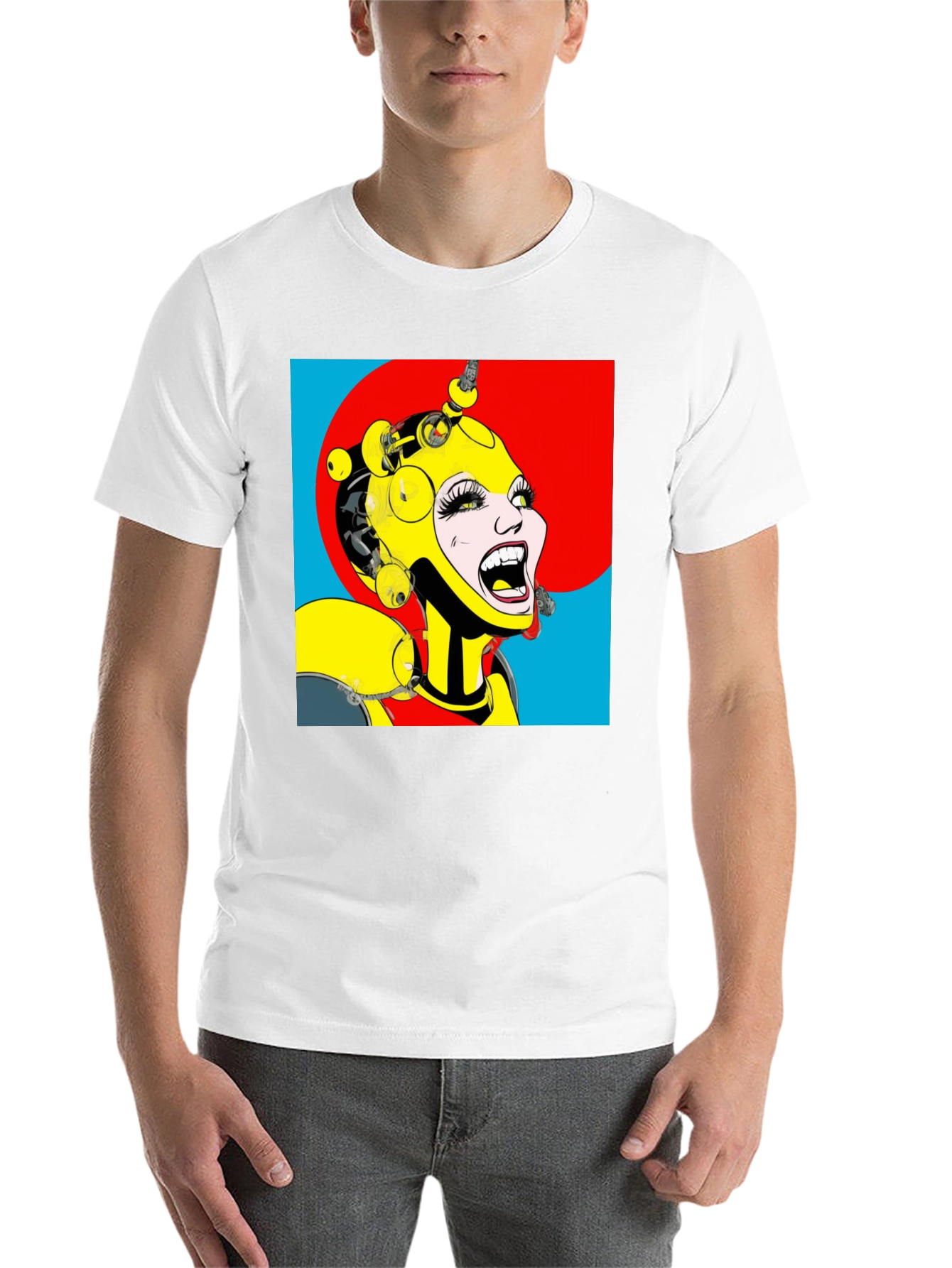 Black Pop Art Robot Woman Graphic T-Shirt view 14
