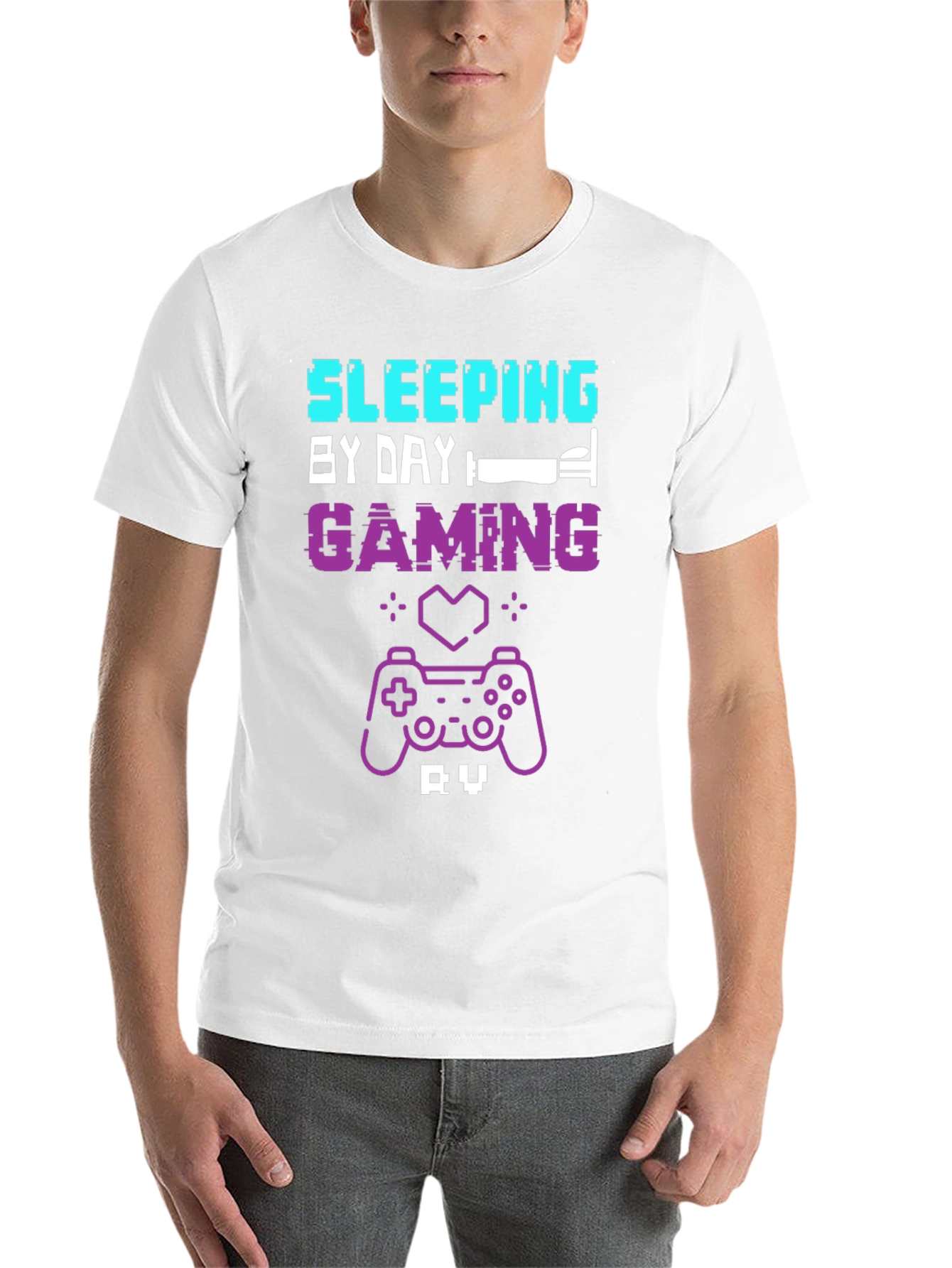 Black Gamer T-Shirt: Sleeping by Day, Gaming by Night view 14