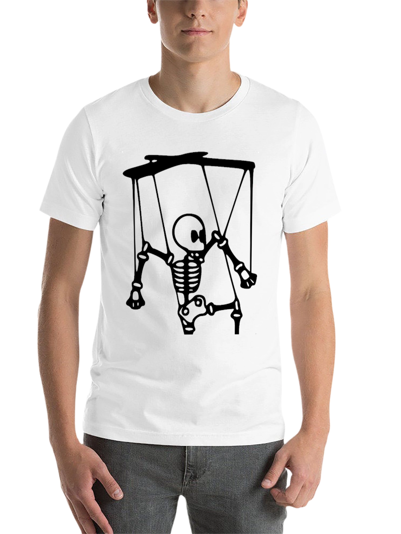 Black Skeleton Puppet Graphic Tee - Unique Halloween Shirt view 14