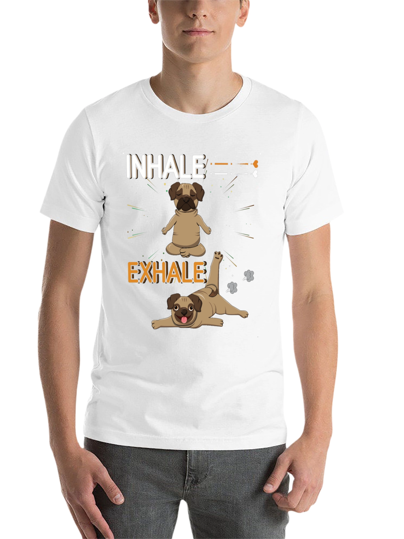 Black Yoga Pug T-Shirt: Inhale Exhale Funny Dog Tee view 14