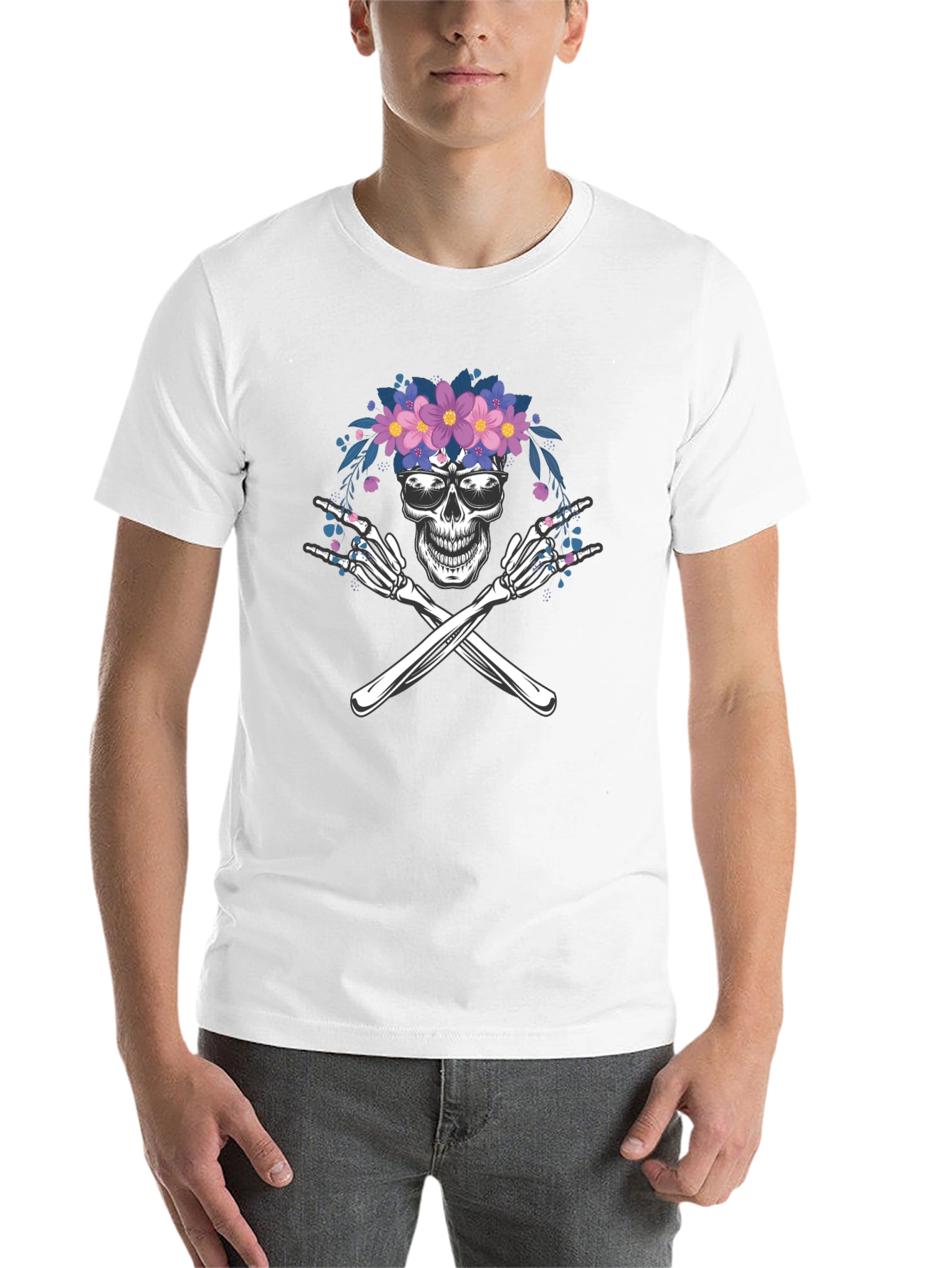 Black Skull & Crossbones Floral T-Shirt view 14