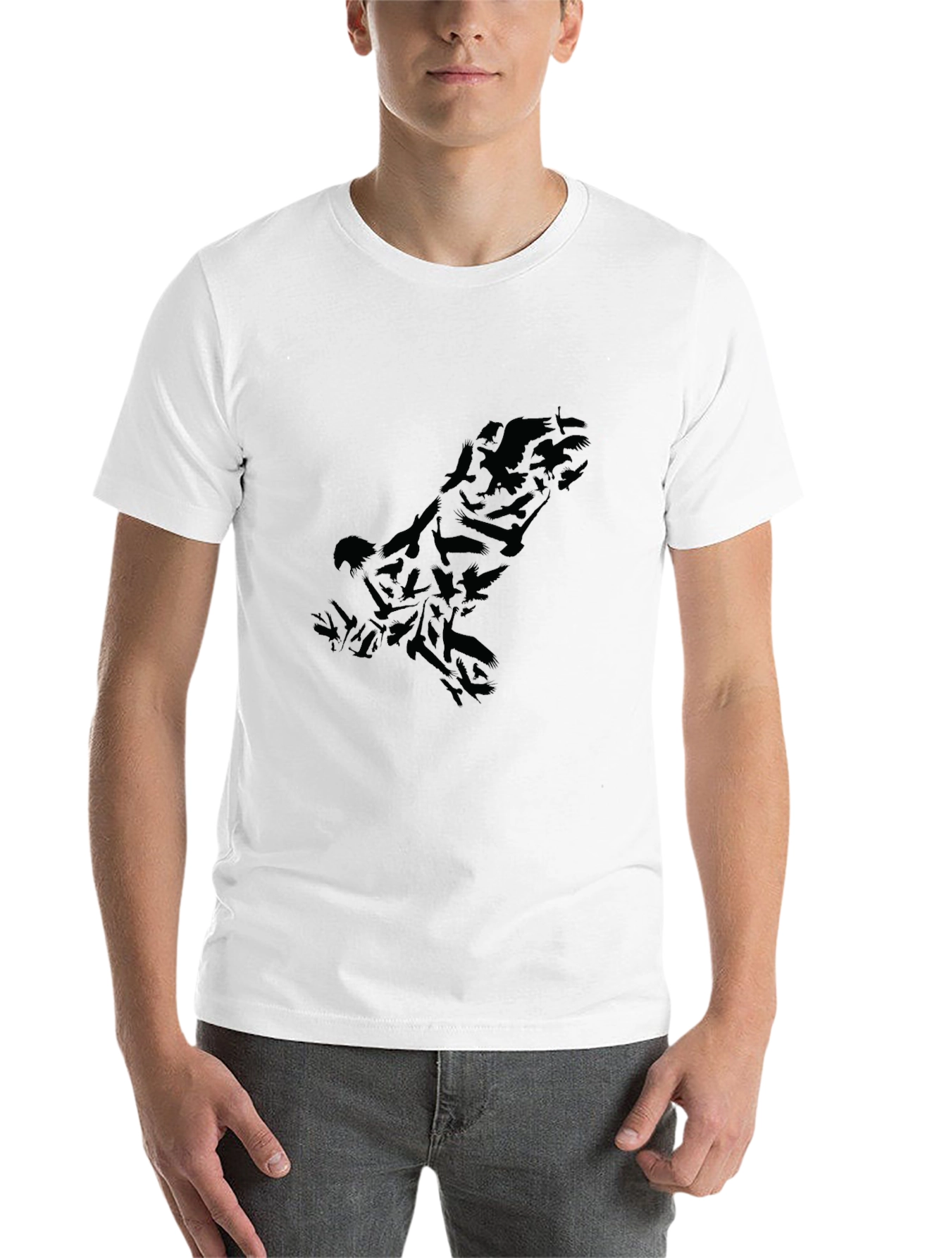 Black Raven Flock Silhouette Black T-Shirt view 14